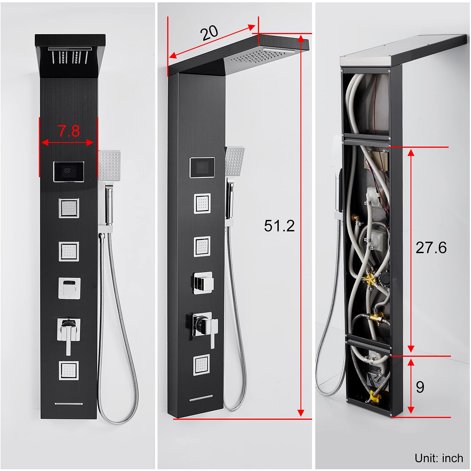 ROVOGO Shower Panel Tower System with LED Lights No Battery Needed