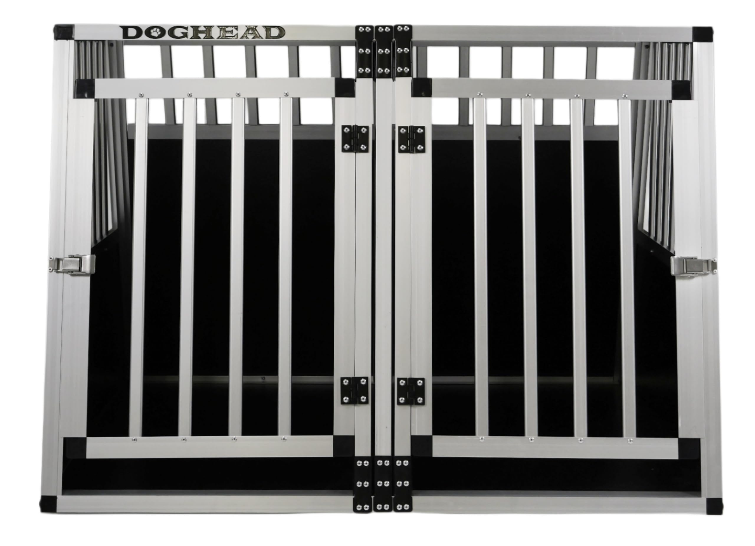 DOGHEAD Hundetransportbox Ecoline, Double 97x85x69 cm DG, Schwarz, Aluminium, Beidseitig Abgeschrägt 75°, 2 Trennwände, Keine Kombibox