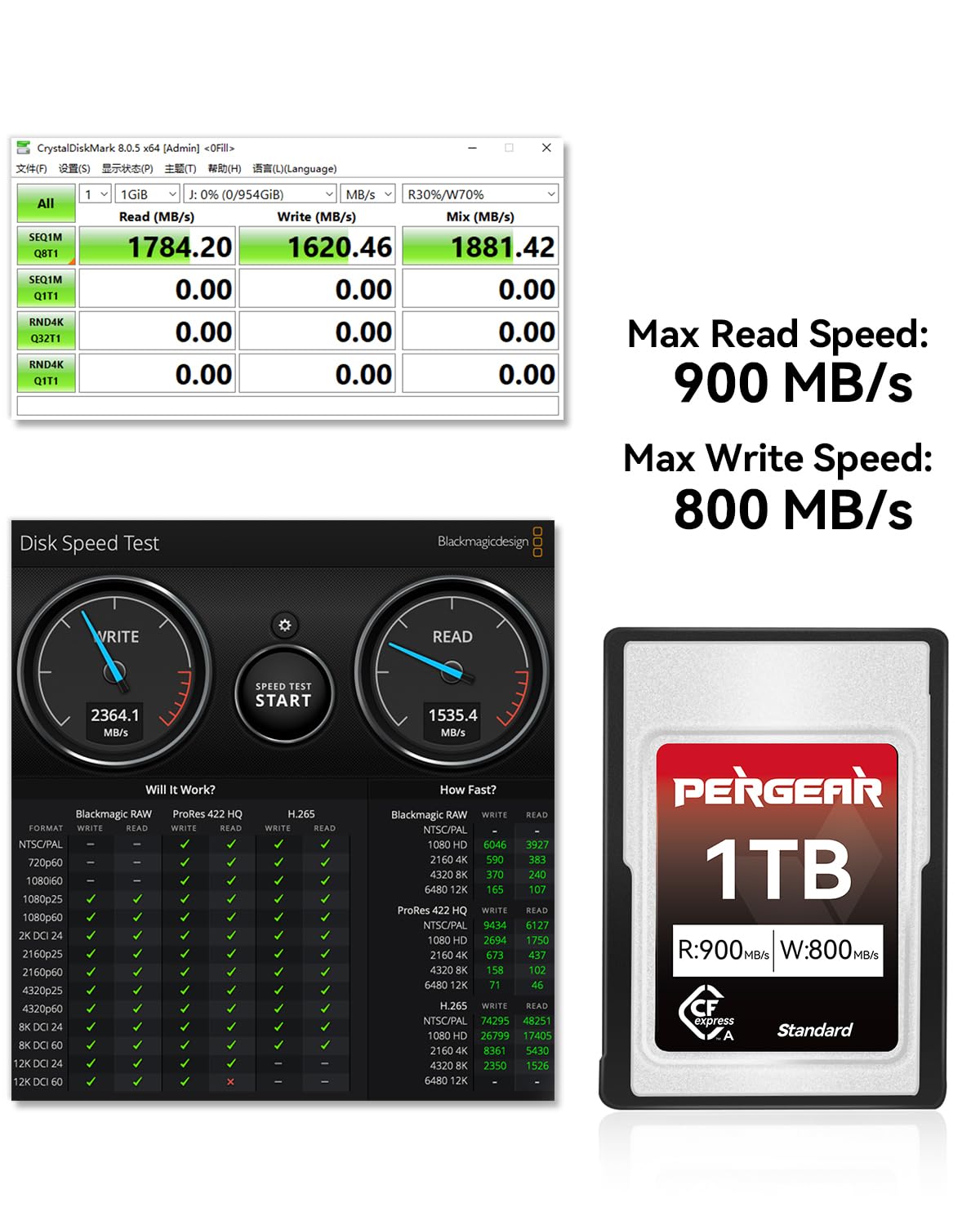PERGEAR Standard Series 1 TB CFexpress Tipo A Tarjeta de Memoria VPG200
