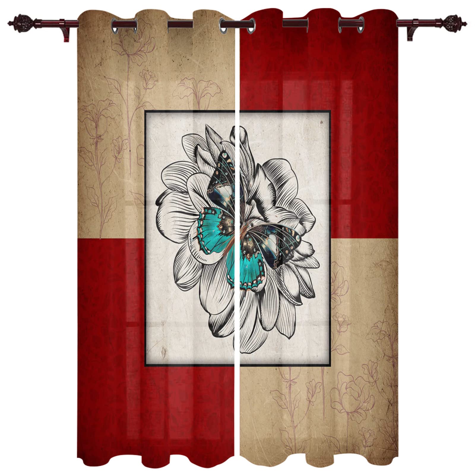 Tenda Occhielli Fiore di farfalla Poliestere Tenda Stampato in 3D Tende Oscuranti Termiche Isolanti per Casa Moderne Camera da Letto Soggiorno Hotel 220x210cm