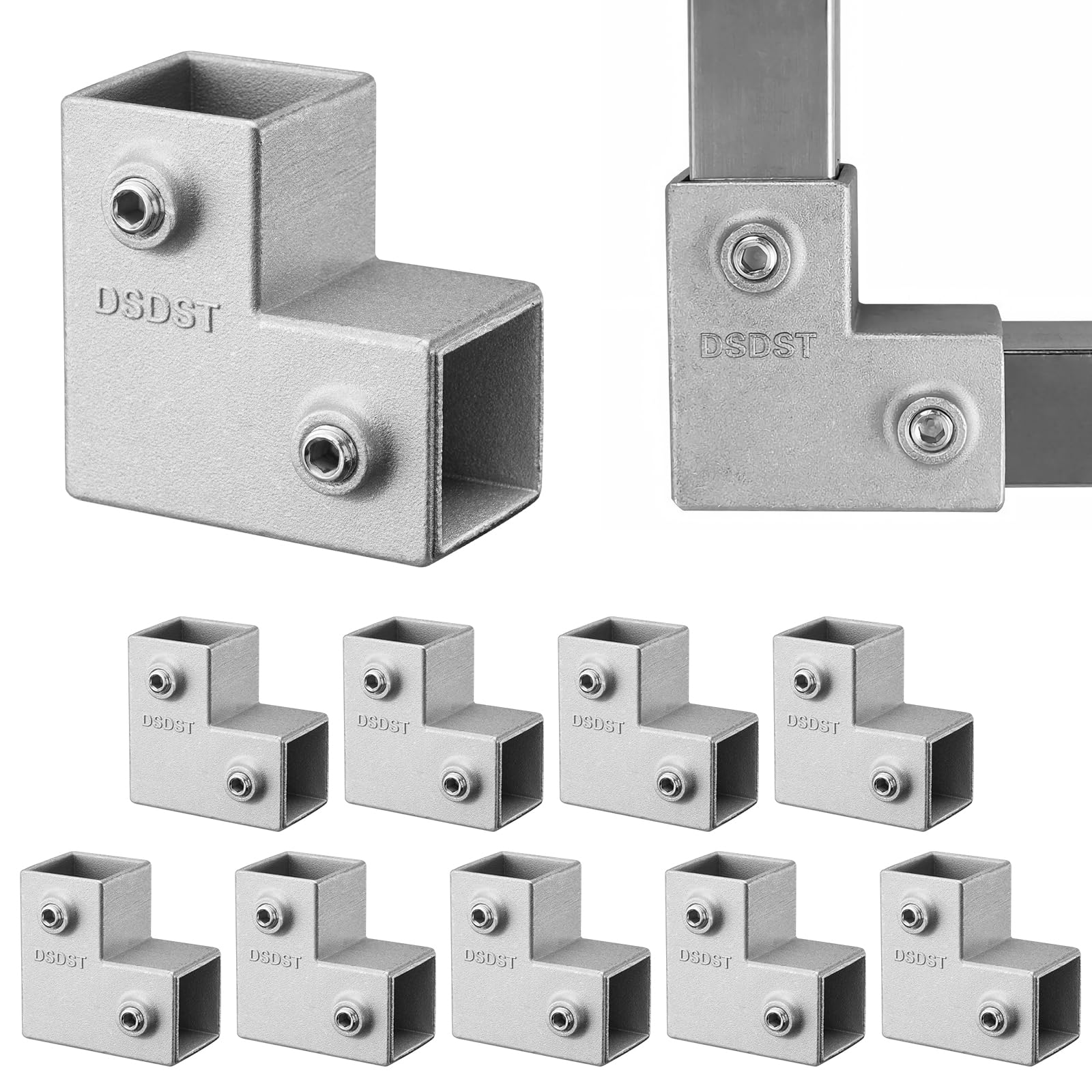 Doodlream 10 Pack 25mm Square Tube Connector, 2-Way L Shaped Aluminum Alloy Tube Corner Coupler, 90 Degree Pipe Fixed Joint, Tubing Clamp for Shelf, Rack, Fence, Railing