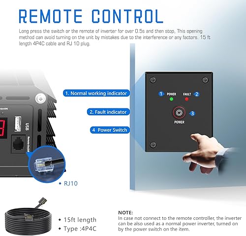 Miniatura 5 de Inversor de corriente de 3000 W, 3000 W, 12 V CC a 110 V, 120 V, inversor de CA para automóvil, energía solar al aire libre, hogar, RV, camión