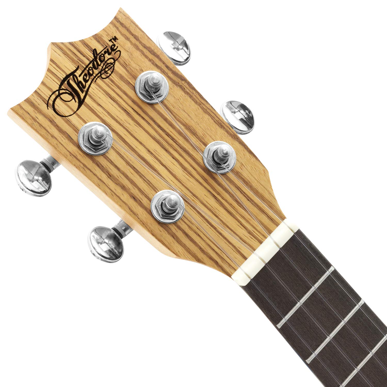 Theodore Konzert Ukulele Zebraholz Starter Set | Konzert‑Ukulele aus Zebraholz mit Stimmgerät, Tasche, Gurt, Plektren & Ersatzsaiten, ideal für Anfänger