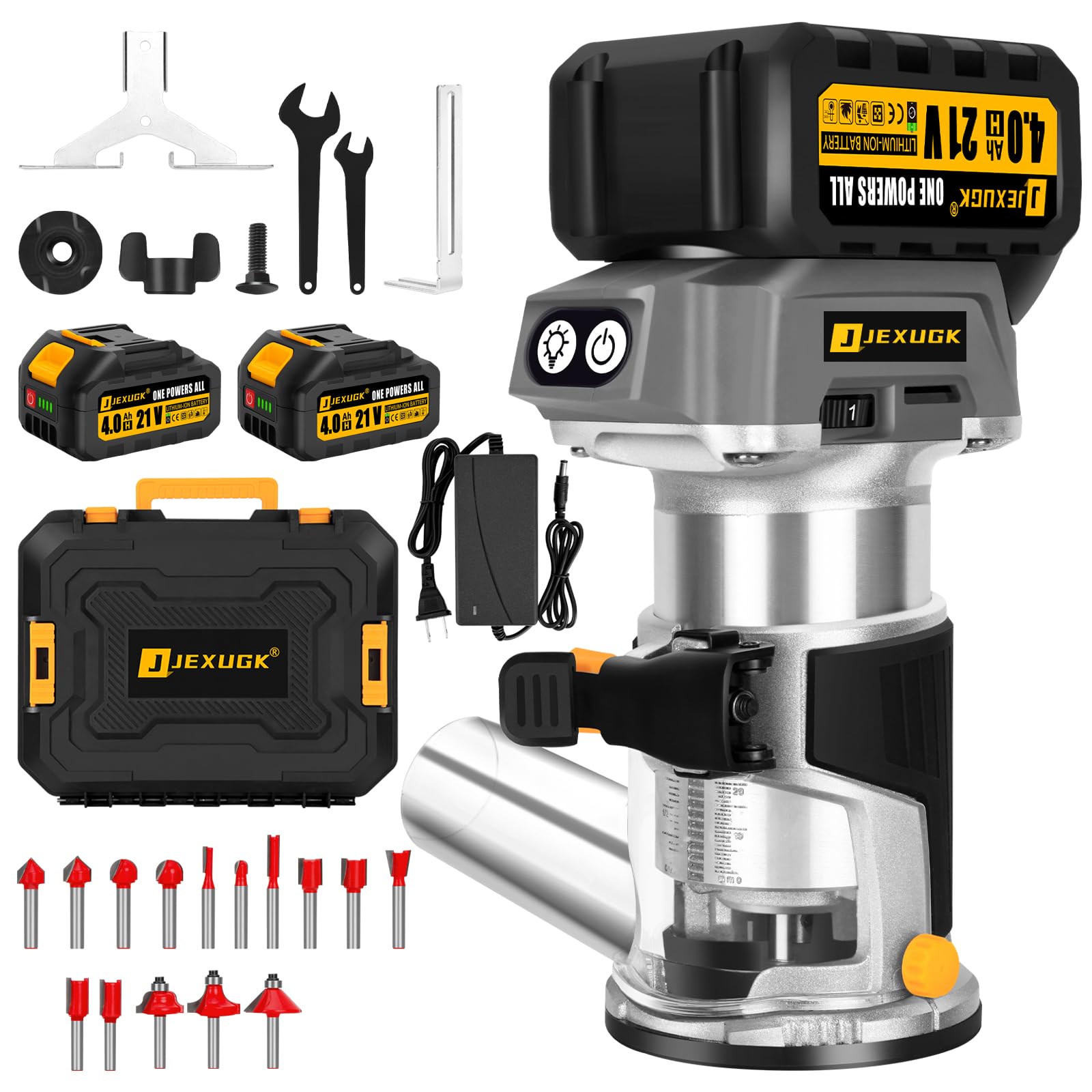 JEXUGK Brushless Cordless Wood Router, 21V Compact Trimmer Palm