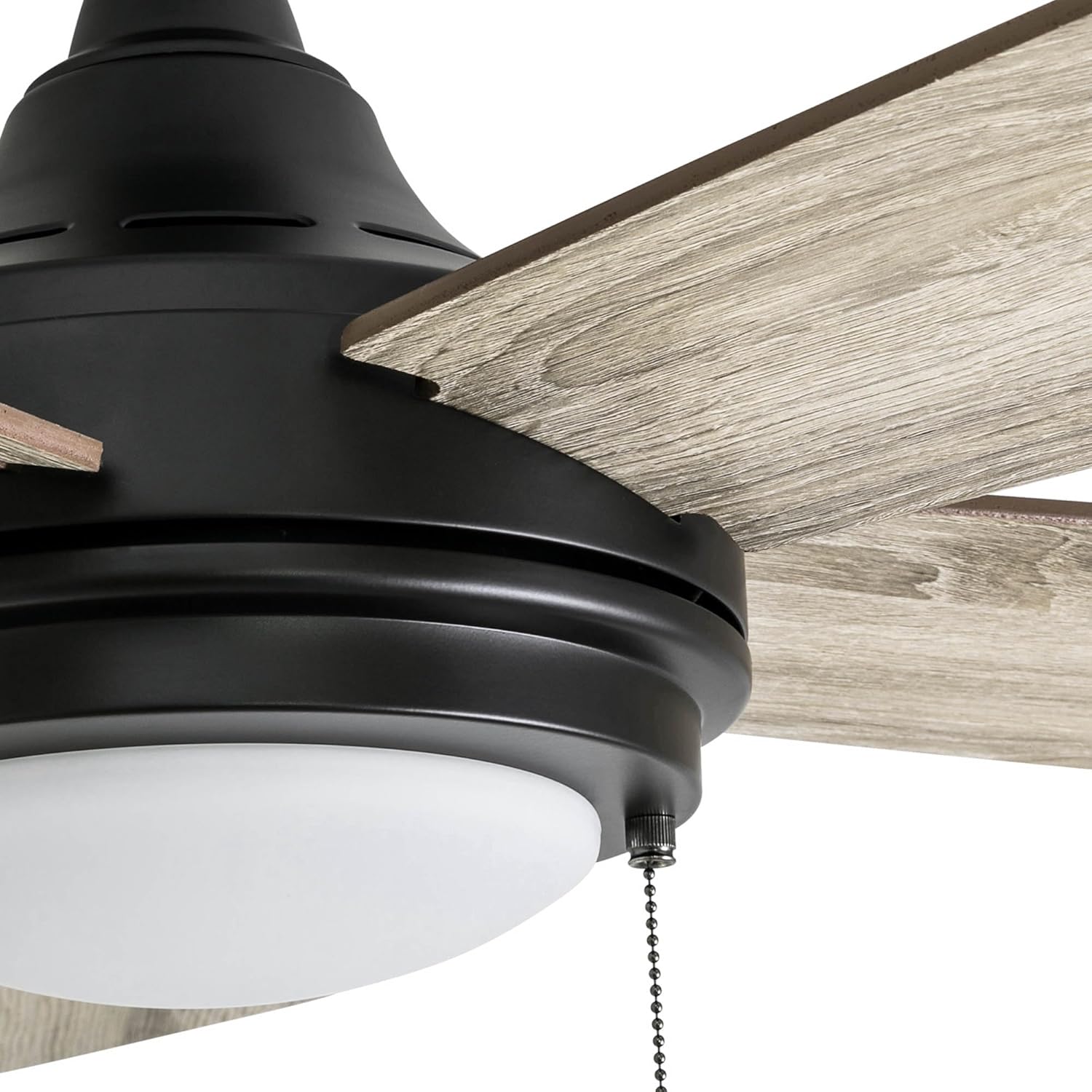 Close-up of the Honeywell Ventnor Ceiling Fan's pull chains and integrated LED light.