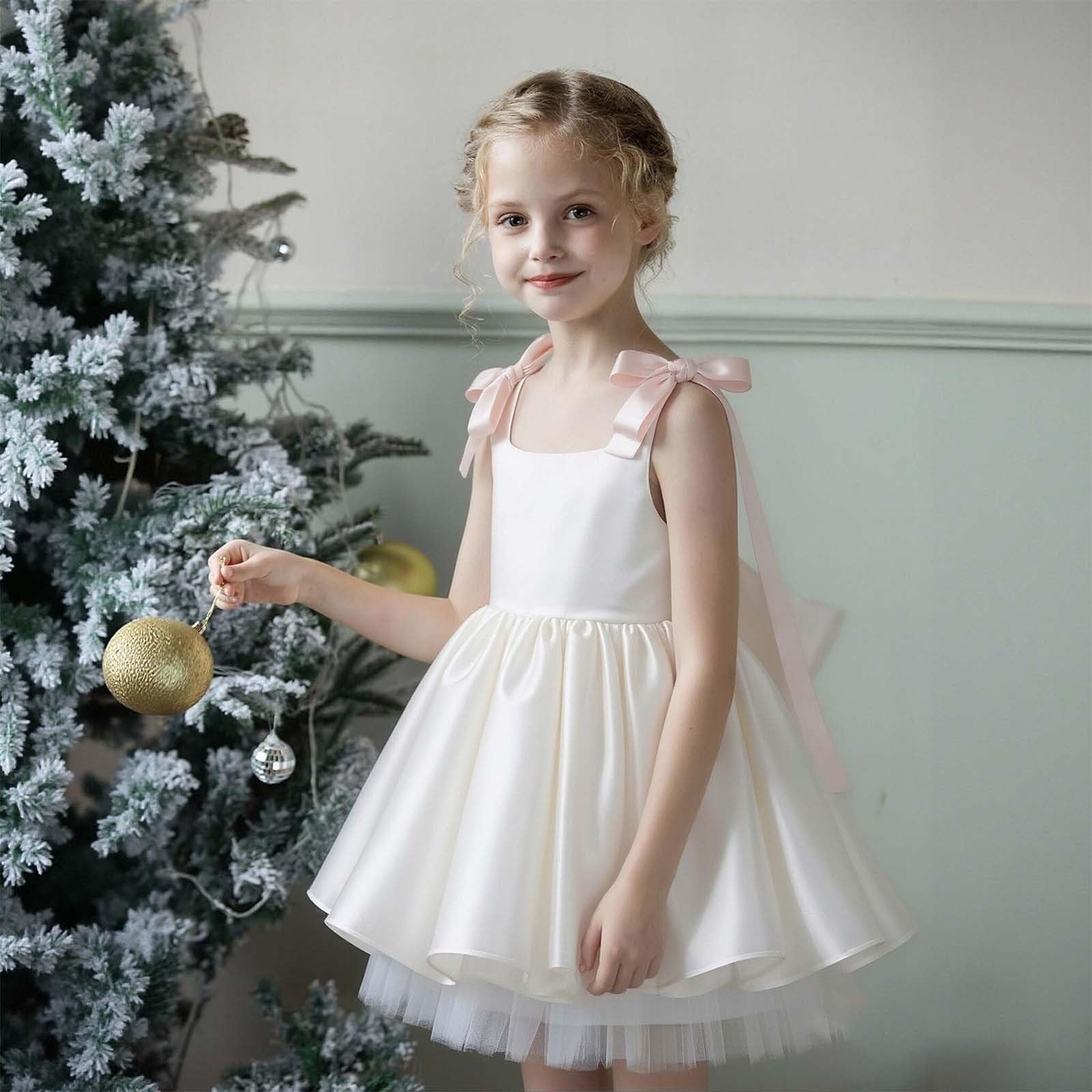 Kleider für Mädchen Elegant Sommer Kleid Elegantes Mädchenkleid für besondere Anlässe Satin Partykleid Kleinkinder Weiß vielseitig tragbar im Alltag Freizeit Aktivitäten Kinder