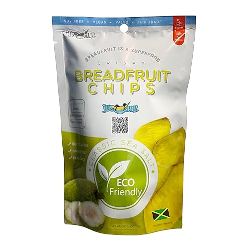 Jus Chill Chips clásicos de fruta de pan de sal marina (paquete de 3)  Natural sin gluten  Aperitivo sin granos del Caribe  Sin lácteos  sin lácteos