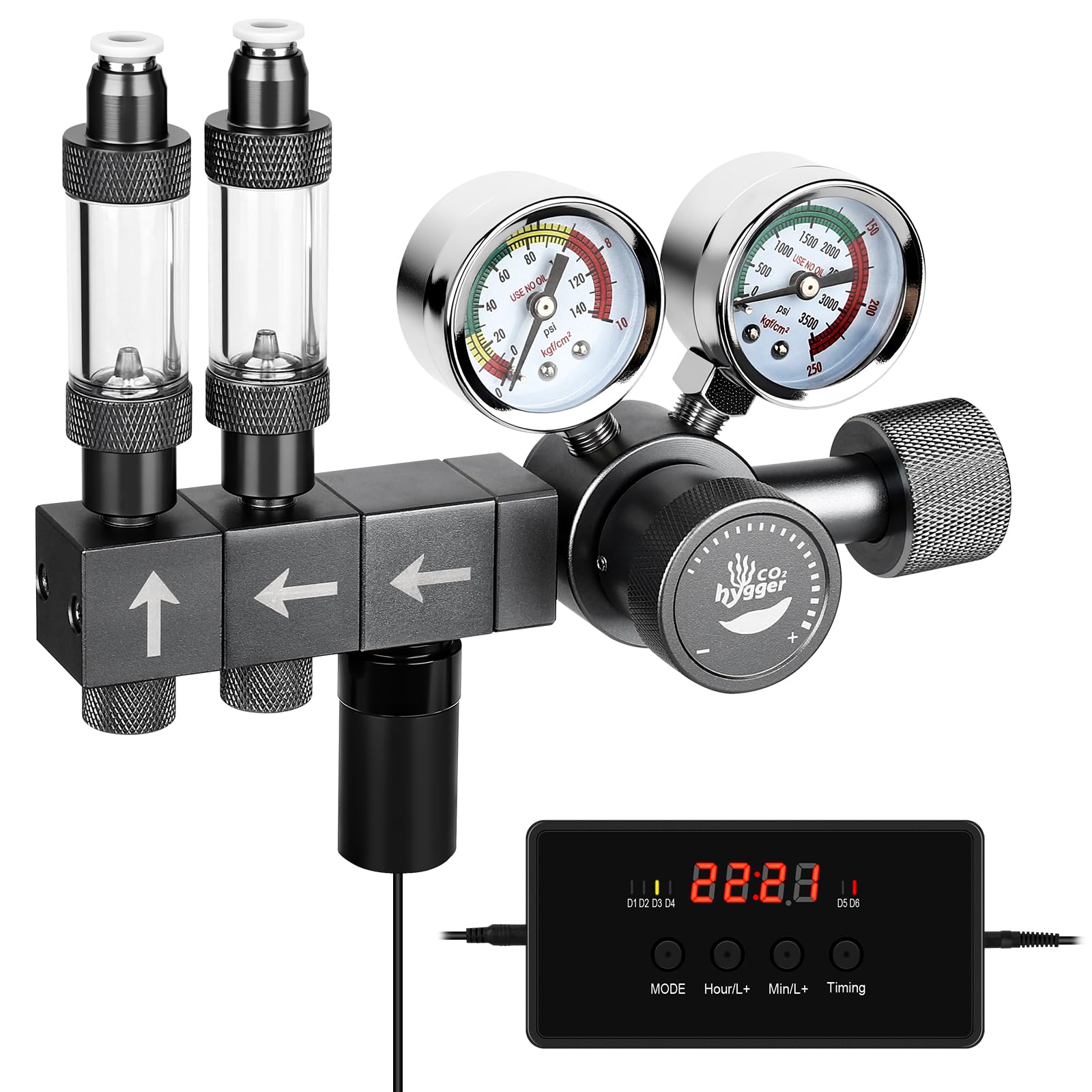 Regulador de CO2 mejorado para acuario con válvula motorizada, presión ajustable de doble etapa, expandible para dos tanques, incluye temporizador y contadores de burbujas para sistema de