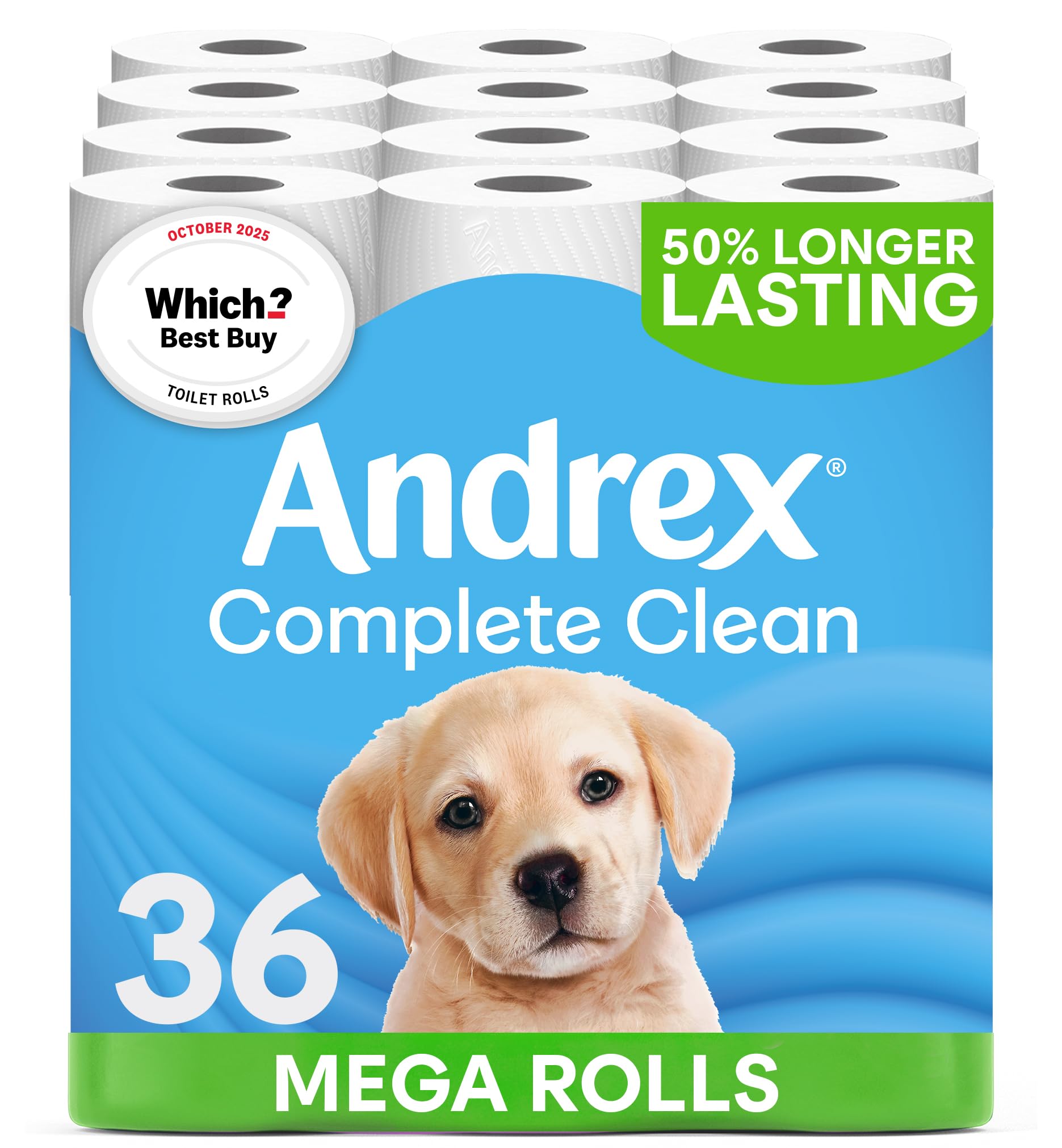 Andrex Complete Clean 12 Mega Toilet Rolls= 18 Standard Toilet Rolls, 50% Longer Lasting Paper with unique 3D Wave Texture for a Proven, Effective Clean, FSC Certified — view 7