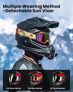 ILM Motocross Helmet Adult Motorbike Motorcycle Dual Sport Adventure Full Face with Pinlock Compatible Sun Visor ATV Dirt Bike Off Road ECE22.06 Model WS902