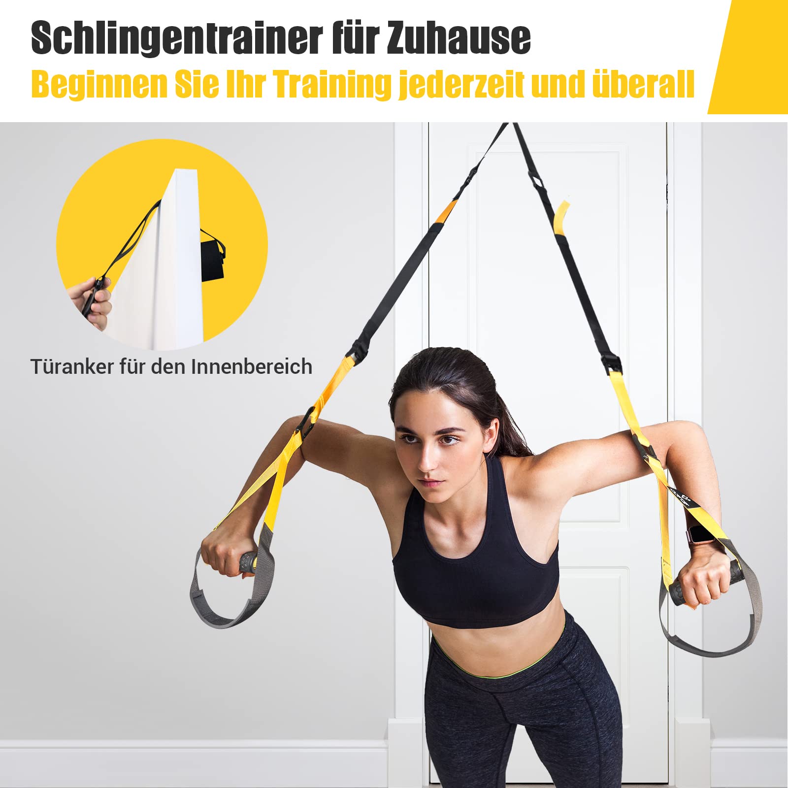 Schlingentrainer, Sling trainer für ein Ganzkörpertraining, Schlingentrainer für zuhause mit Großem Griff Türankerbefestigung Tragtasche, Übungsanleitung for Homegym