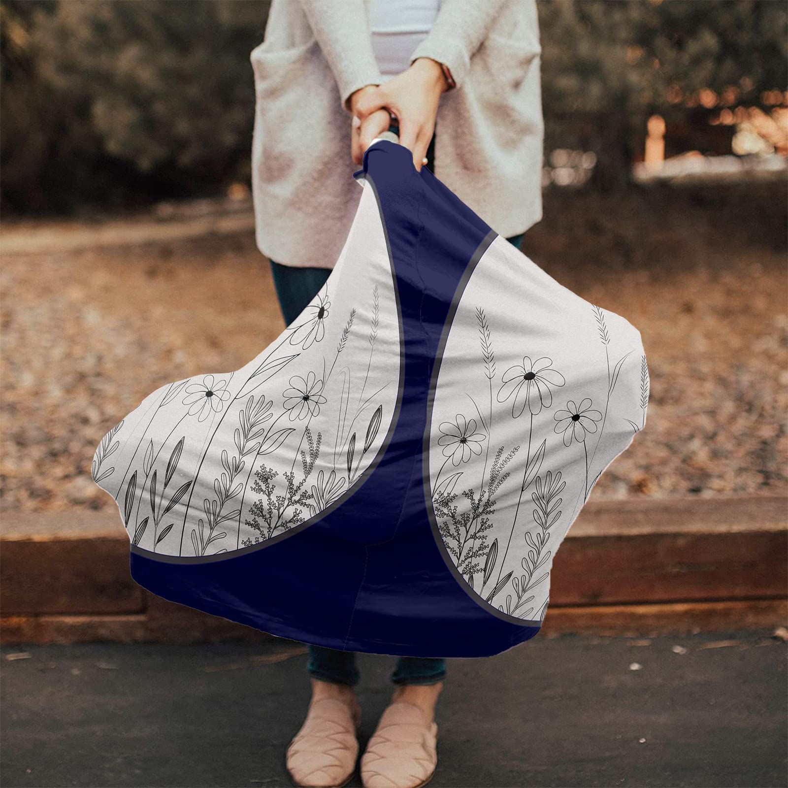 Nursing Cover for Breastfeeding Scarf, Daisy Flower Black Lines Baby Car Covers Super Soft Multi Use for Canopy Shopping Cart Cover Blanket Stroller Cover