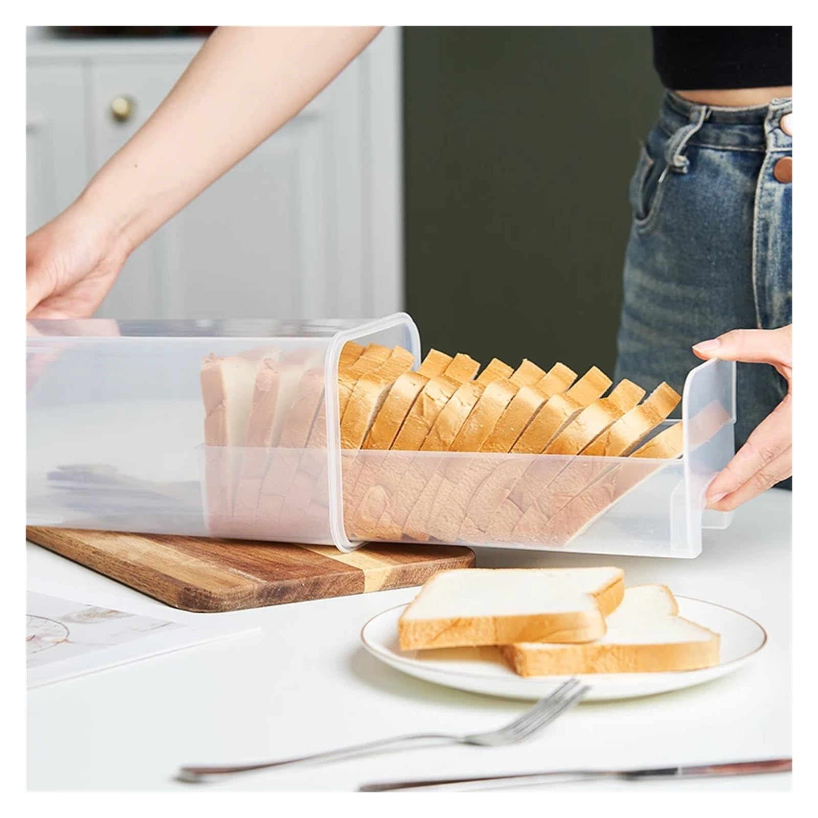Contenedor For Pan, Panera Hermética Transparente Con Tapa, Soporte For De Sándwich For Casero, Protector Alto For Cocina