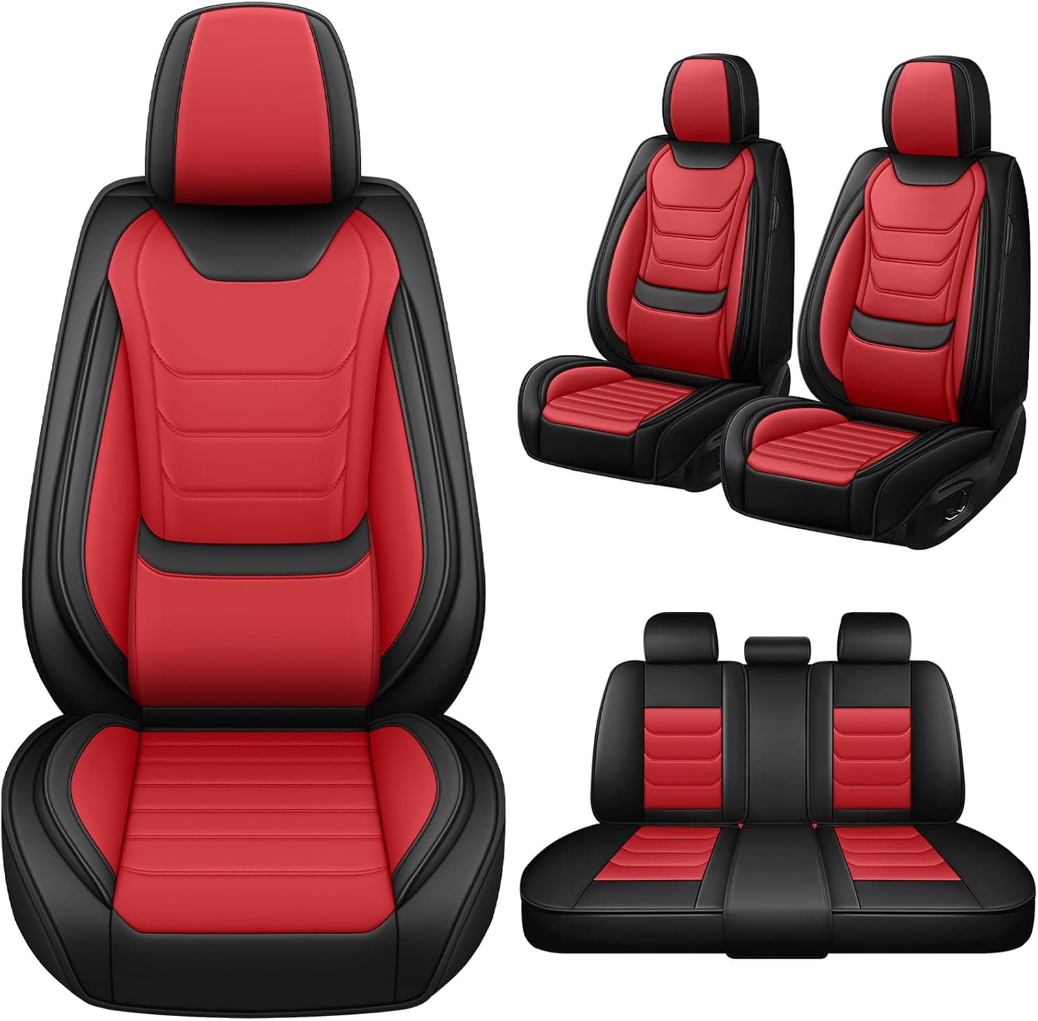 Car Seat Covers Full Set for Honda Civic 2000-2025, Waterproof Nappa Leather Car Seat Cover, Anti-Slip & Comfortable Car Seat Protector&Accessories(Black Red)