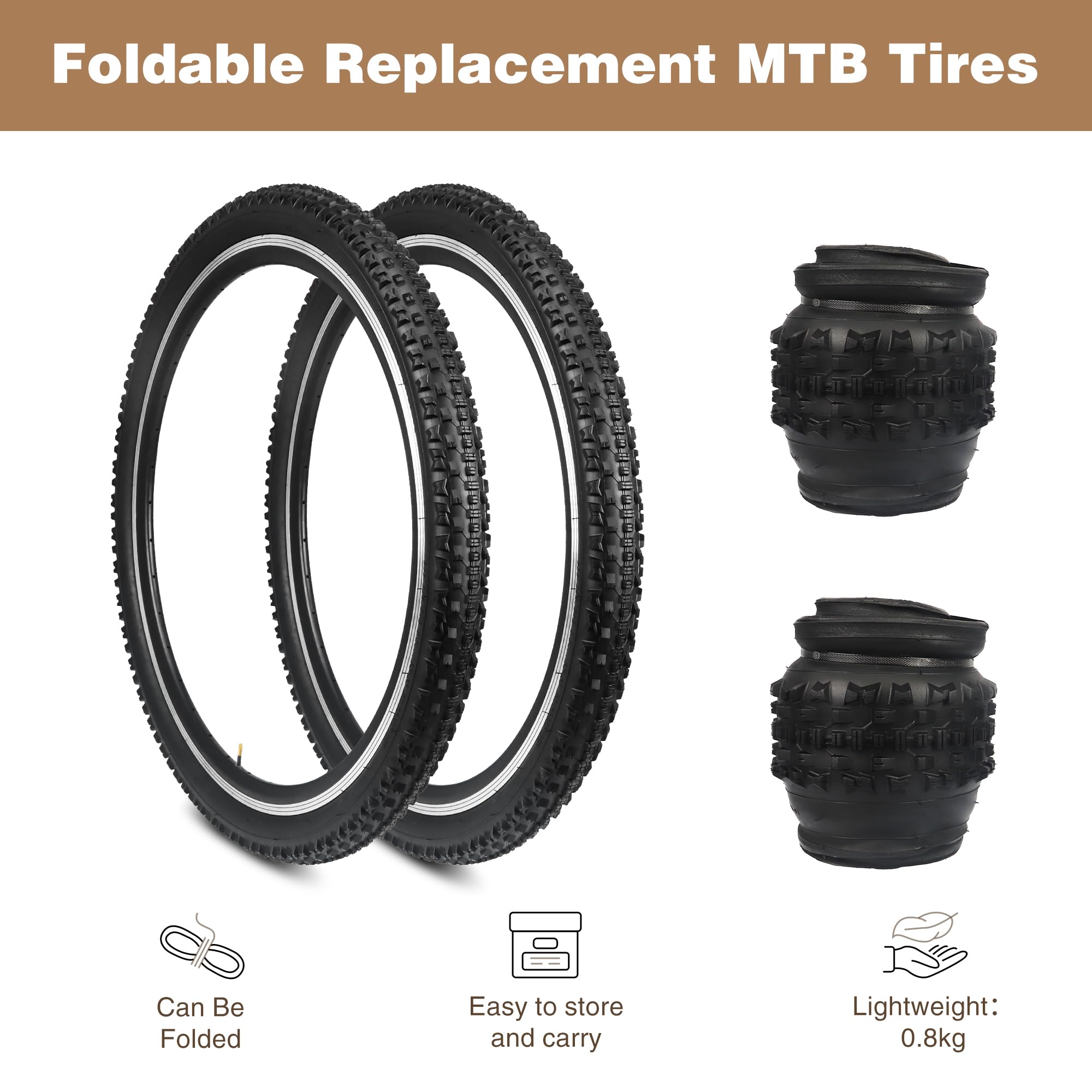 Lot de 2 pneus de vélo de route 26/27,5/29 x 2,1"