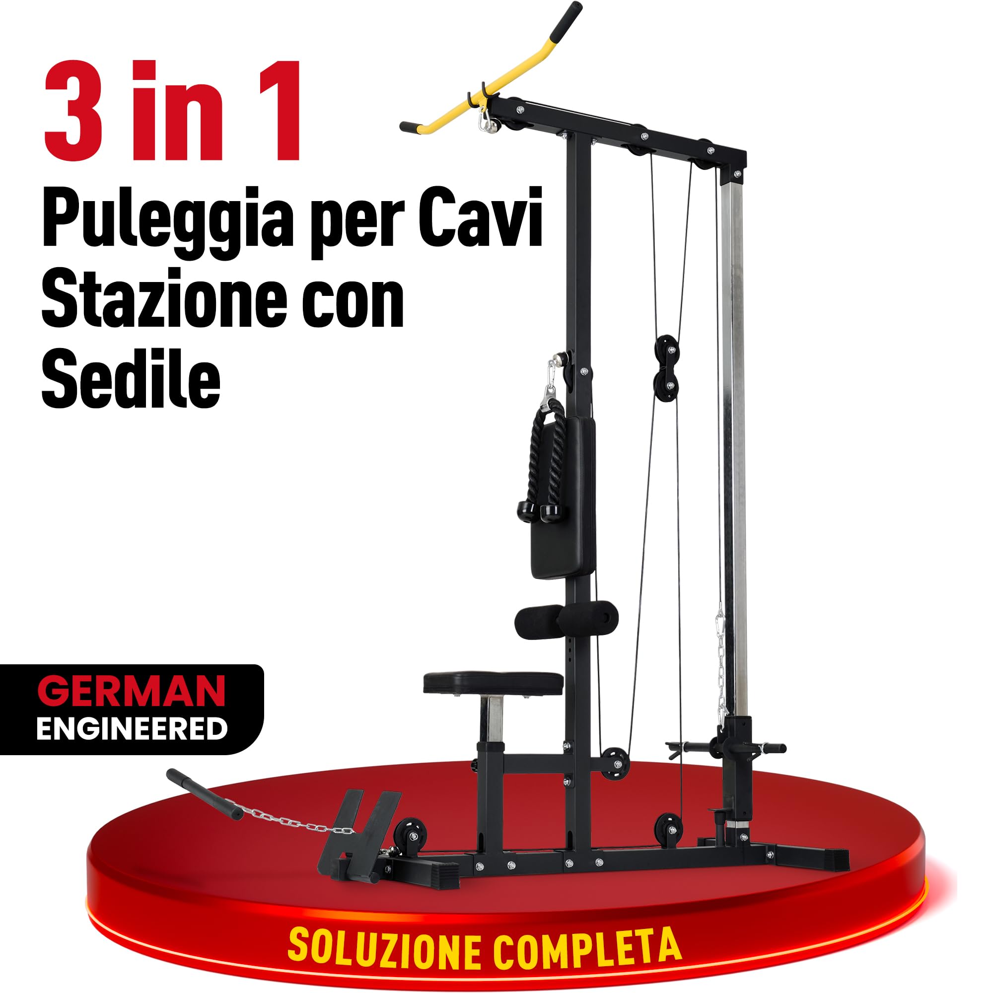 Ultrasport Newest edition - Torre di trazione, robusto sistema a fune con puleggia silenziosa, stazione di trazione, per la casa, con asta per tricipiti e asta per bicipiti, peso utente fino a 100 kg