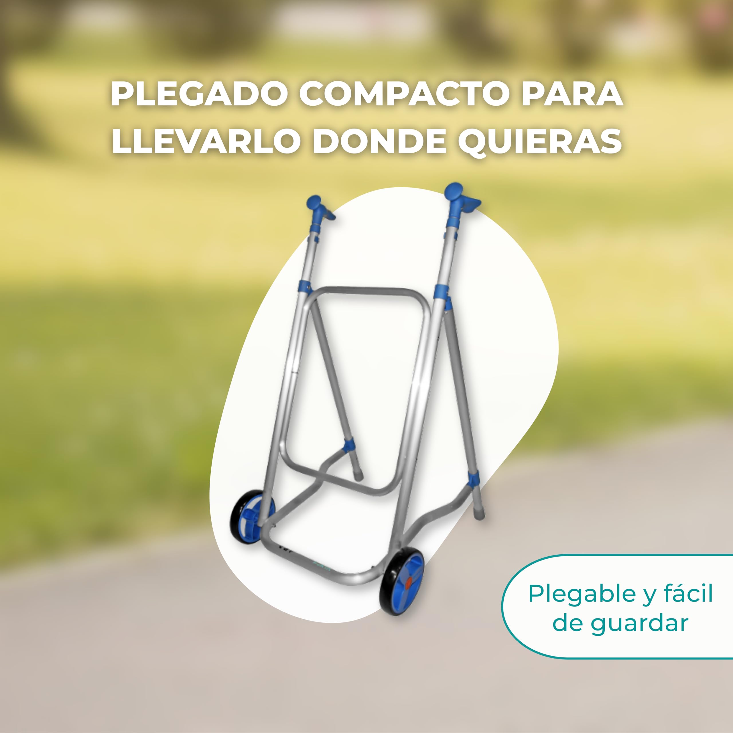 Forta CAR - Andador para Personas Mayores de Interior, sin Asiento, Plegable y Ligero (2,2 kg) - Andador Regulable en Altura, Ruedas Fijas, Aluminio Resistente - Soporta hasta 125 kg (Azul)