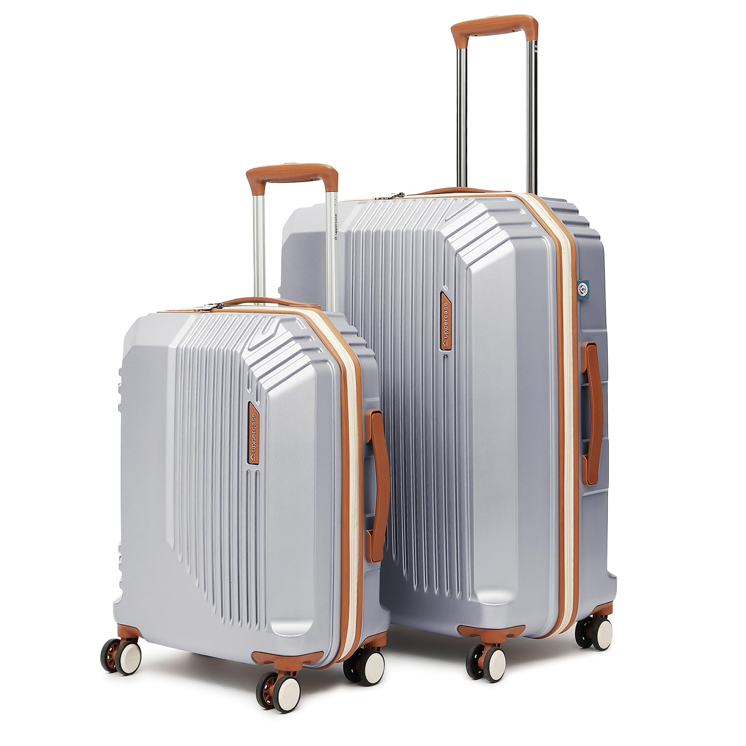 uppercase Vector Set of 2 (S+L), Check-in Sustainable Trolley Bag, Hardsided Anti-Scratch 8 Wheel Luggage, TSA Lock & Anti-Theft Zippers, Suitcase for Unisex, 2000 Days Warranty (Silver)