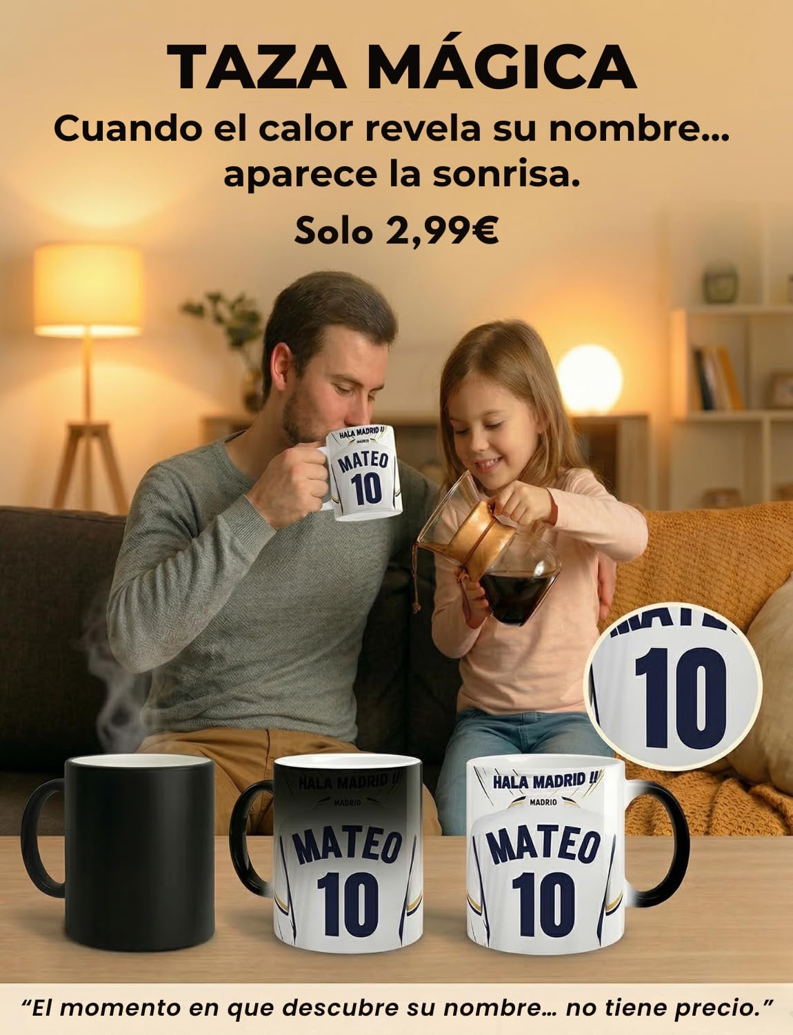 Taza Madrid Personalizada Fútbol Nombre Número Y Dedicatoria , Regalo Para Profesores Dia Del Padre Original Amigo Invisible Cumpleaños Para Aficionados De Equipos Apta Microondas Té Café Desayuno