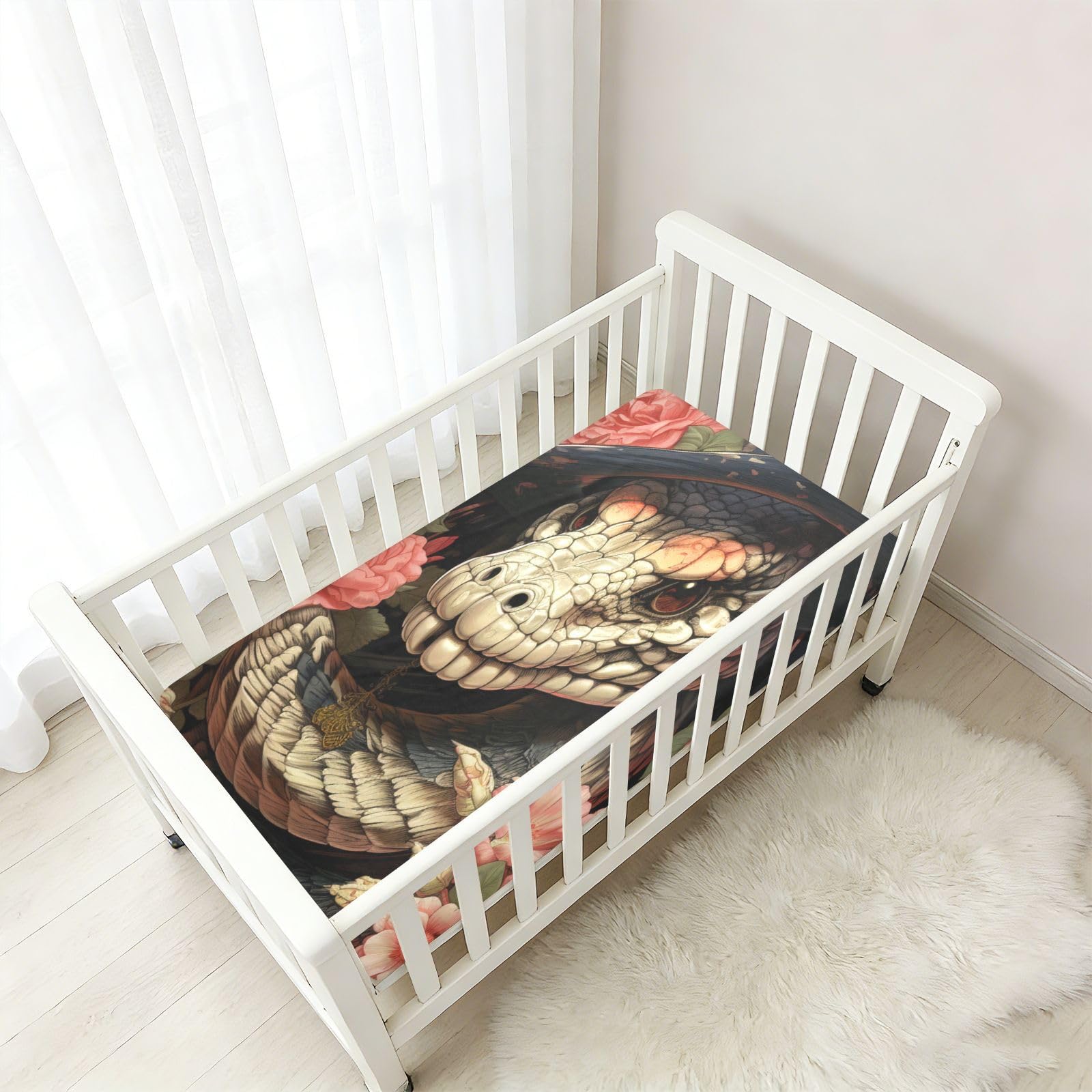 CráNeo Serpiente Rosa Sábana de Cuna para Niños Pequeños,Sábanas de Algodón Suave para Bebés Aptas para Colchón Corralito
