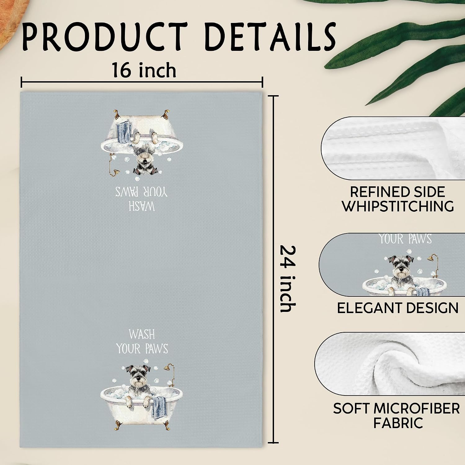 Funny Mini Schnauzer Dog Hand Towels for Bathroom, Miniature Schnauzer Gifts for Women Men, Puppy Dog Lover Gifts Hand Towels, Wash Your Paws Dish Tea Towel for Kitchen Bathroom Decor, 16x24in
