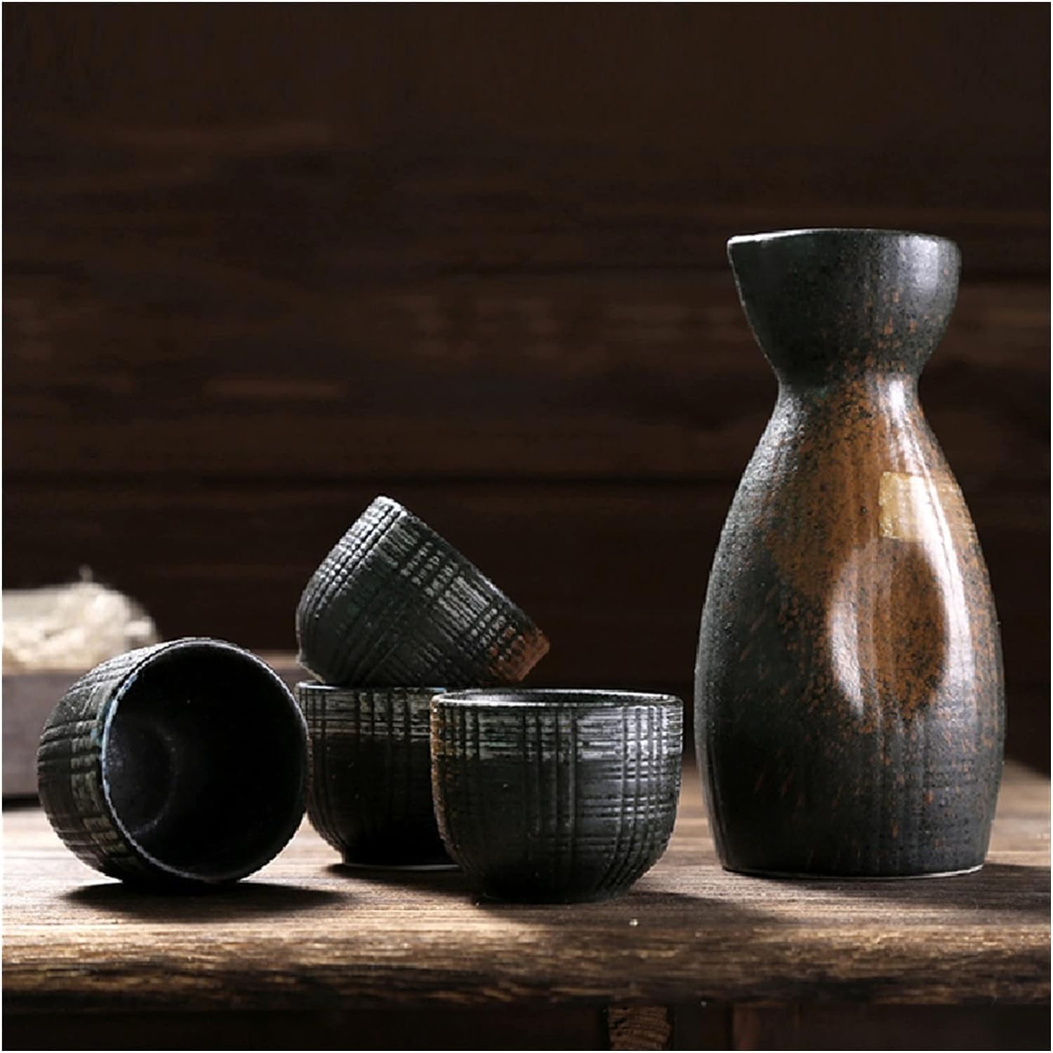 Traditional Sake Set,Sake Set Ceramic Wine Set Home Insulation Wine Glass Ceramics One Pot Four Glasses Sake White Wine Pot