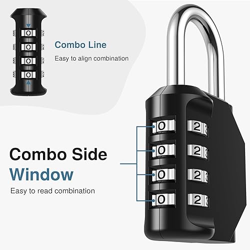 Miniatura 3 de Puroma - Candado con combinación de 4 dígitos resistente al agua, seguro para exteriores, ideal para taquillas de gimnasio, cajas de herramientas,