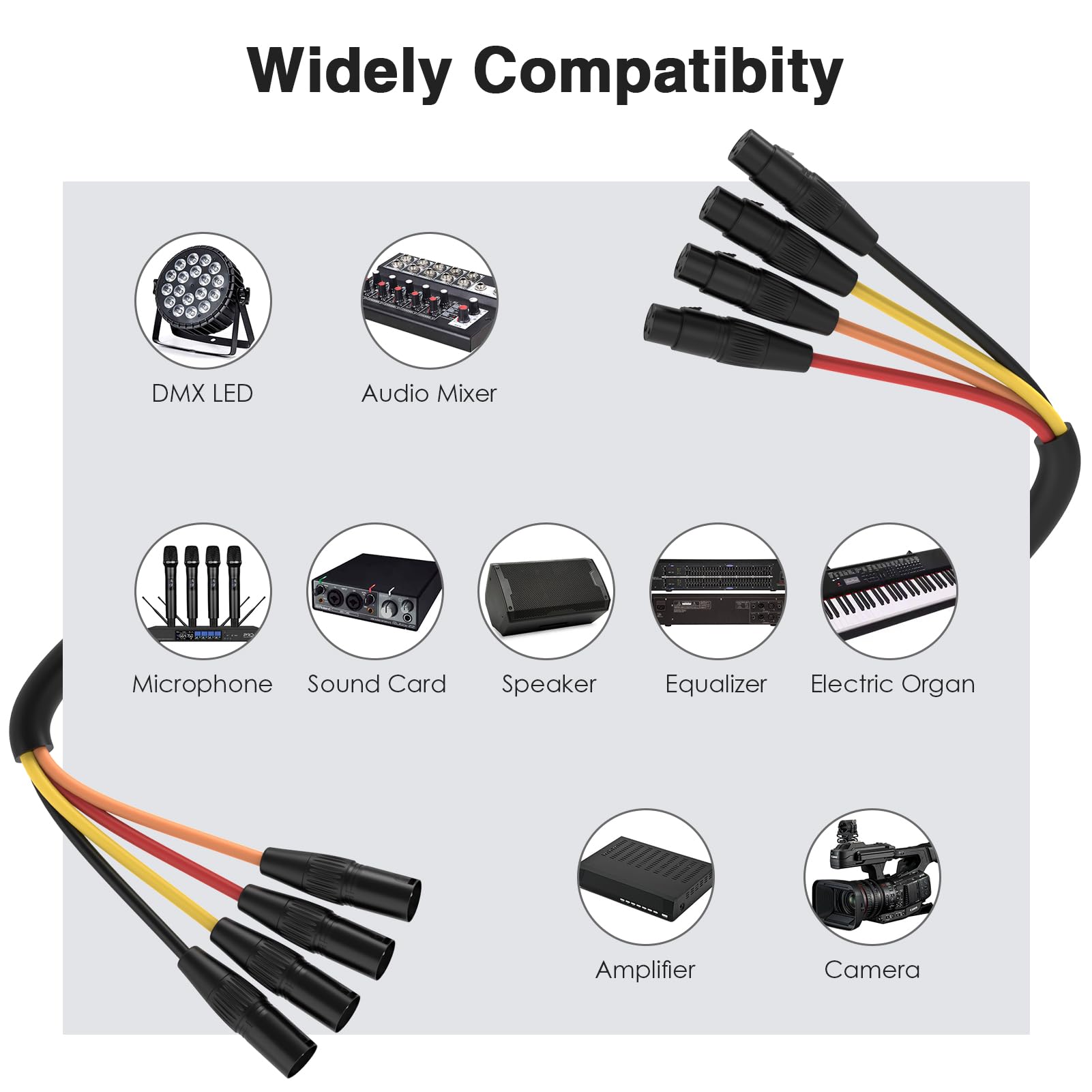 BIFALE Cavo a serpente XLR a 4 canali da 2 m, 2 pezzi, cavo XLR maschio a femmina 24 AWG OFC, cavo XLR patch per microfono, cavo audio bilanciato XLR per live, registrazione, studi