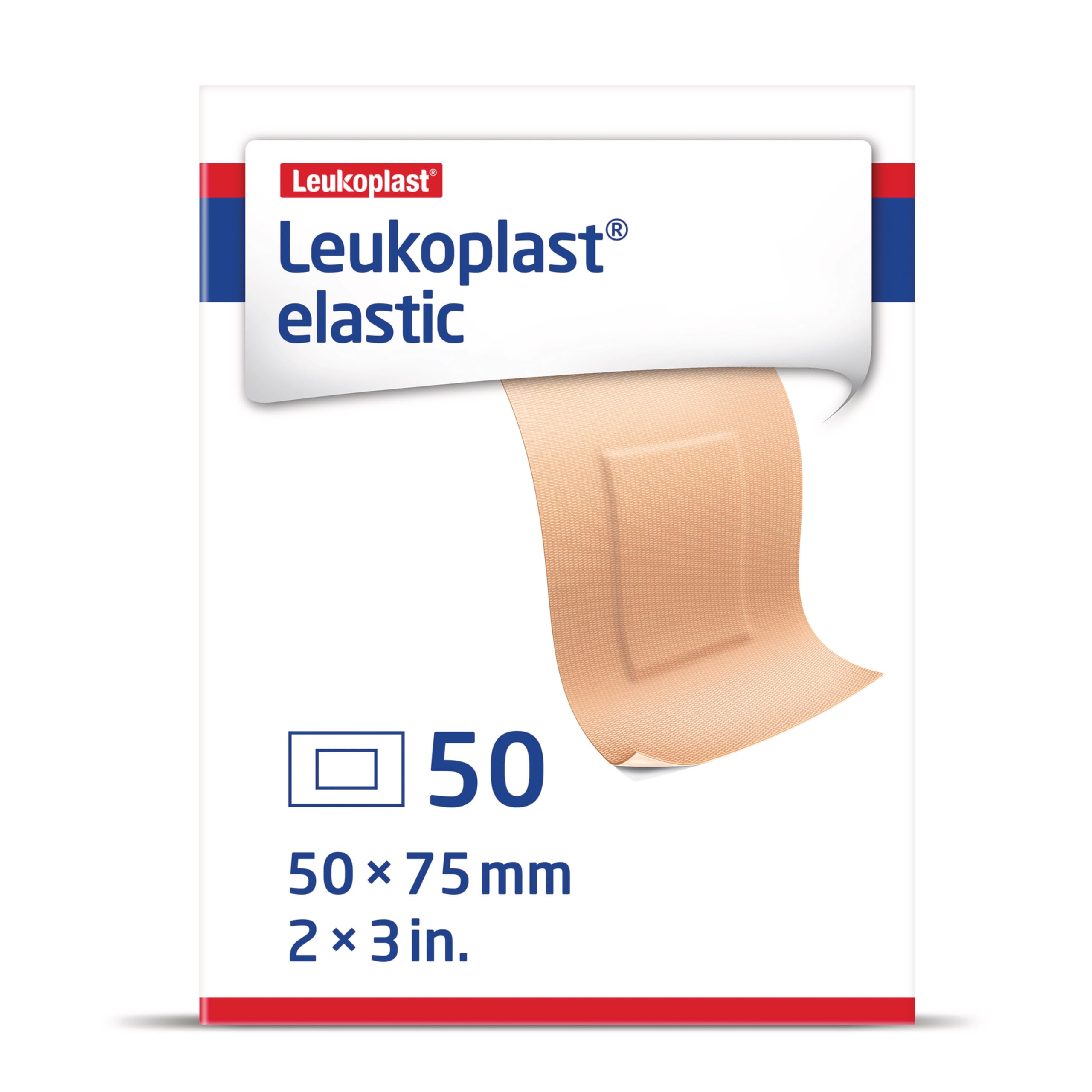 Leukoplast Elastic Fabric Adhesive Latex Free Bandages Patch 2" x 3" (50 in Box)