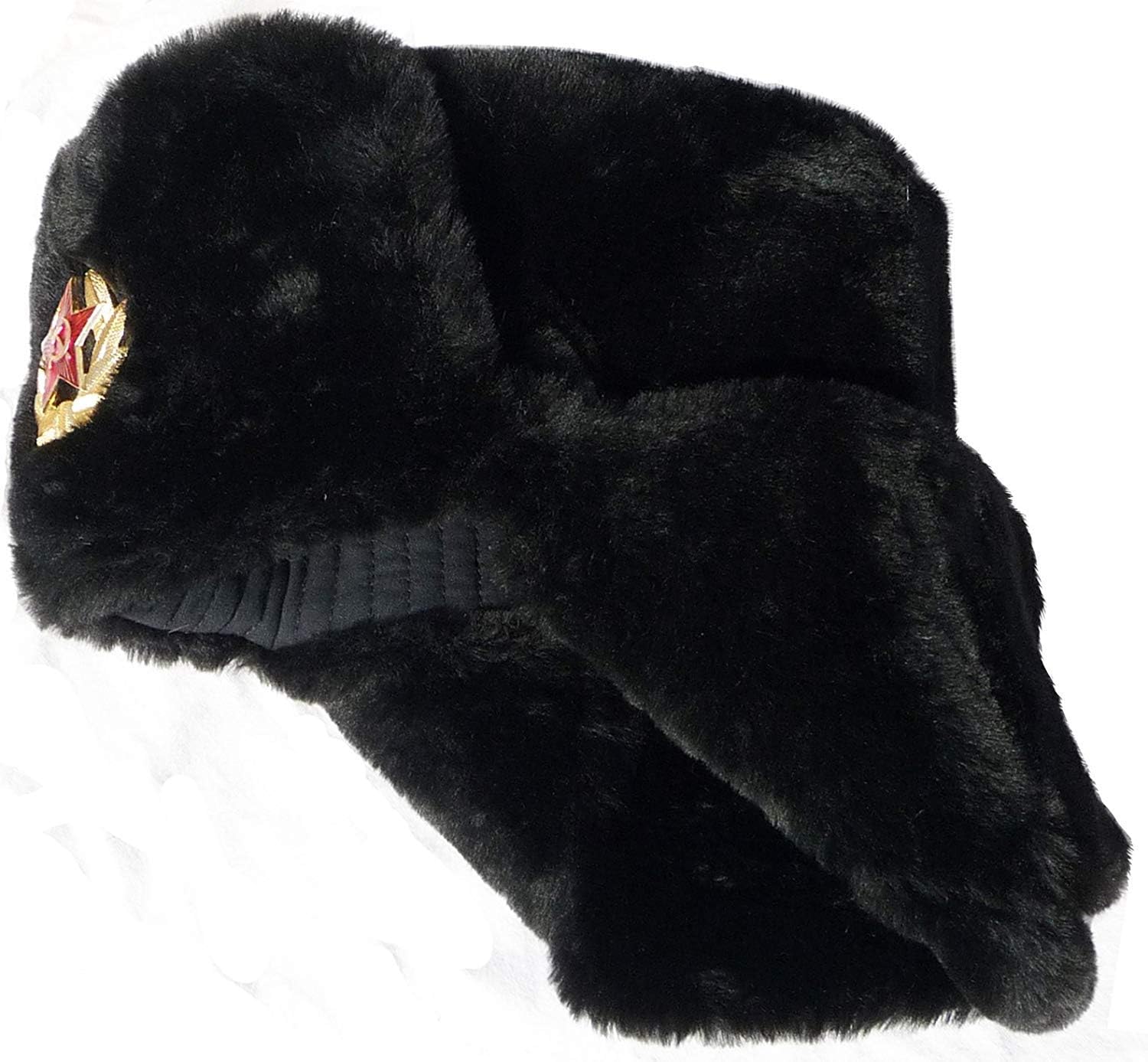USHANKA Russian Military USSR Army Fur HAT Soviet Soldier RED Star Badge (L (58 cm))