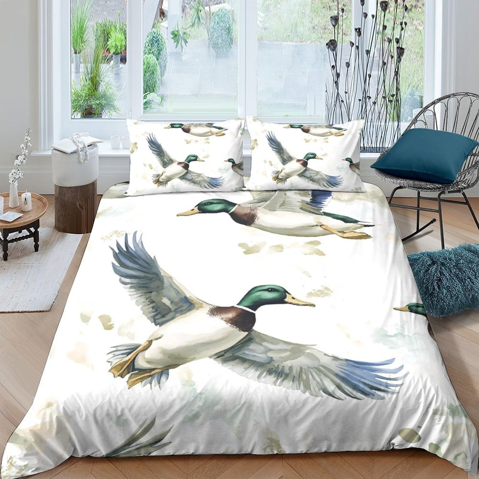 Ctjqhvkz Style-10 3D Printed Flying Mallard Fitted Sheet Microfiber Soft Duck Bird Mattress Cover For Bedroom Guest Room Decor Single（135X200cm）