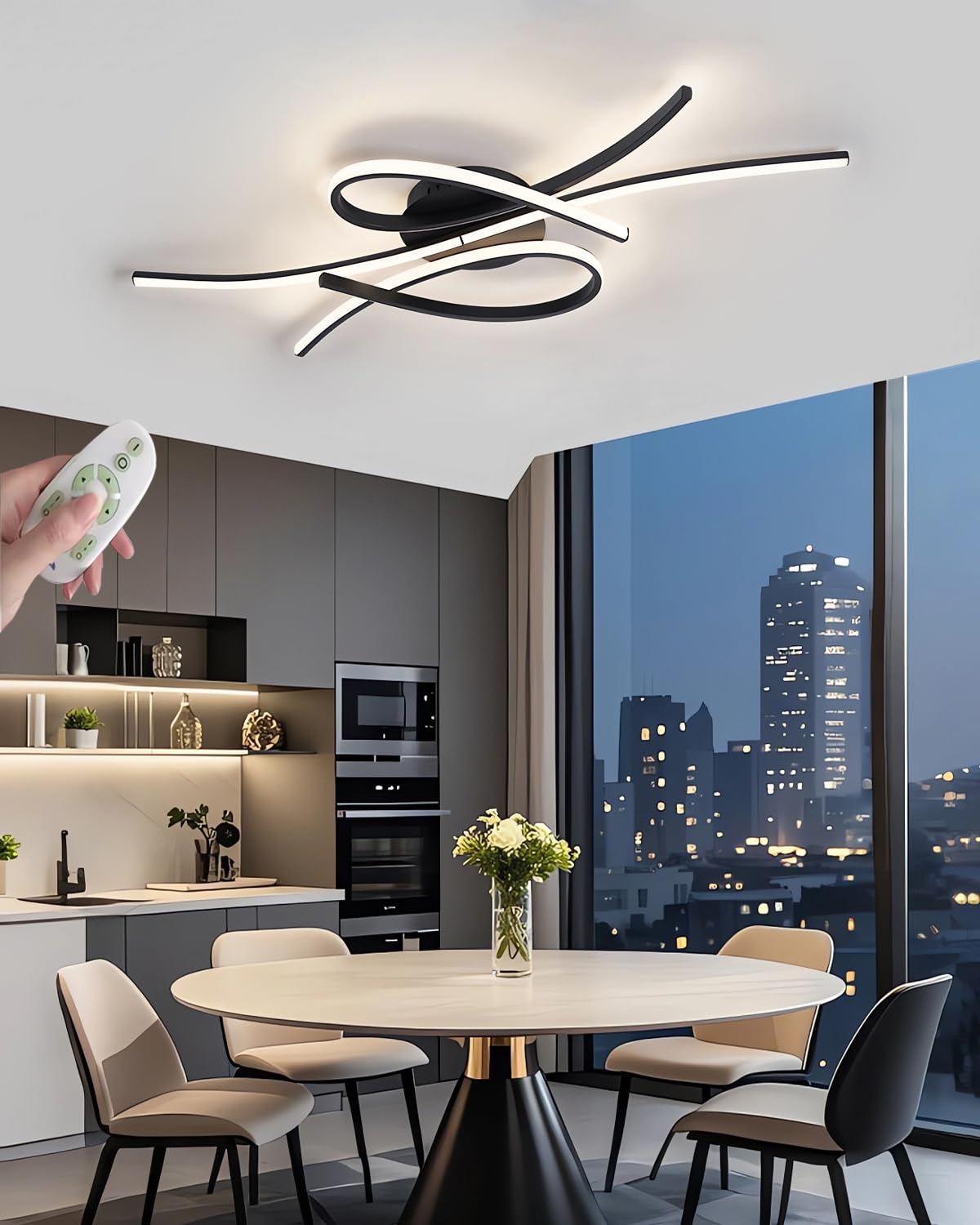 Lampada soffitto LED con note musicali,luci moderne per camera da letto,plafoniera dimmerabile,lampada camera letto dal design creativo in alluminio,per soggiorno,sala da pranzo (Nero, 80CM)