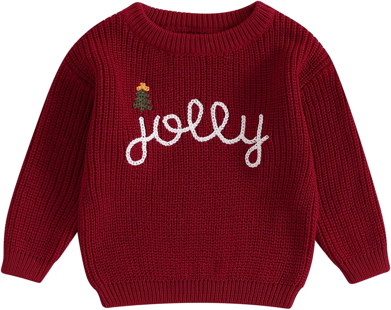 Toddler Boy Girl Christmas Outfit Embroidery Knit Sweater Oversized Crewneck Pullover Sweatshirt Fall Winter Clothes