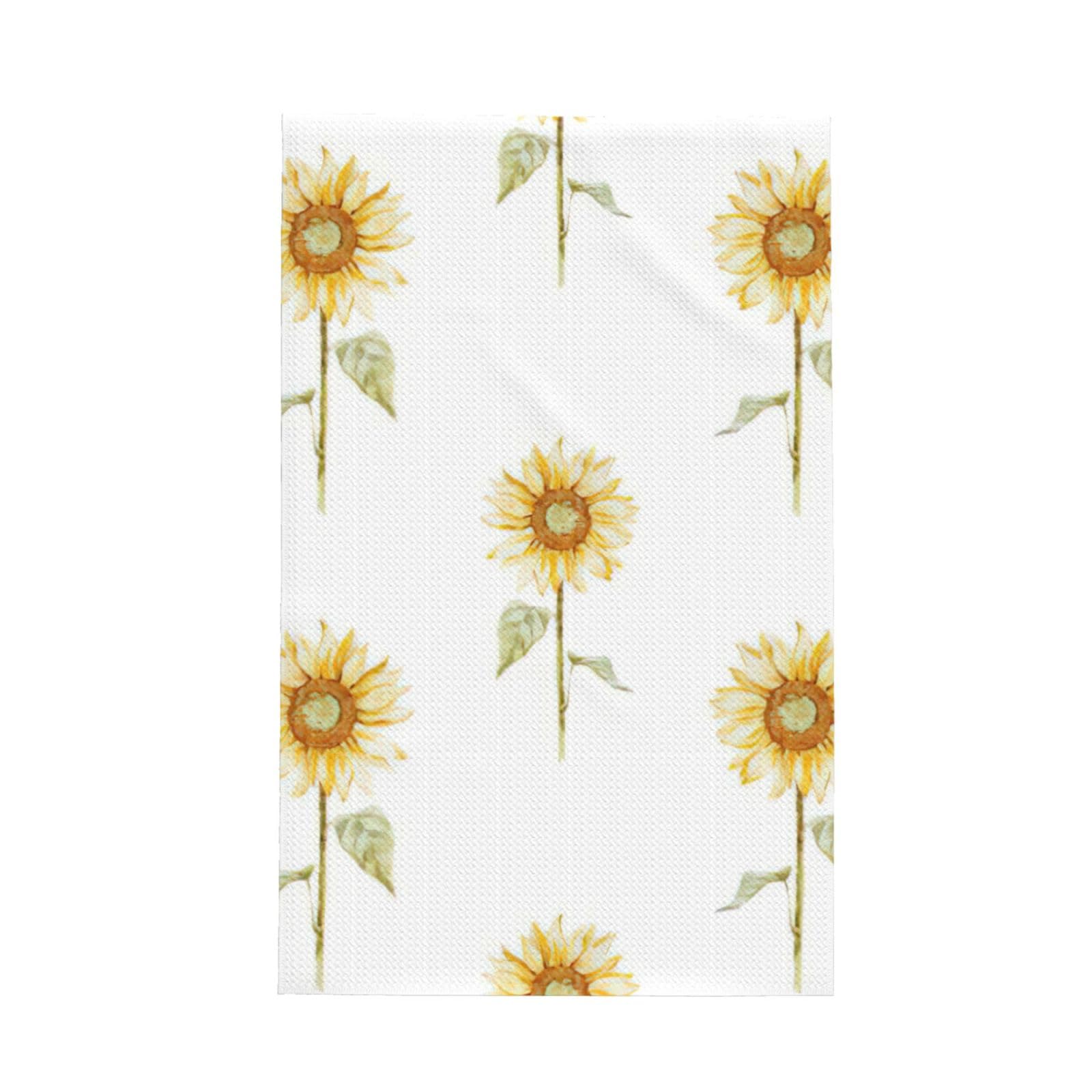 CKGODGF Blossoming Sunflower Print Absorbent Waffle Dishcloths,Kitchen Towels With Hanging Loops,Tea Towels.