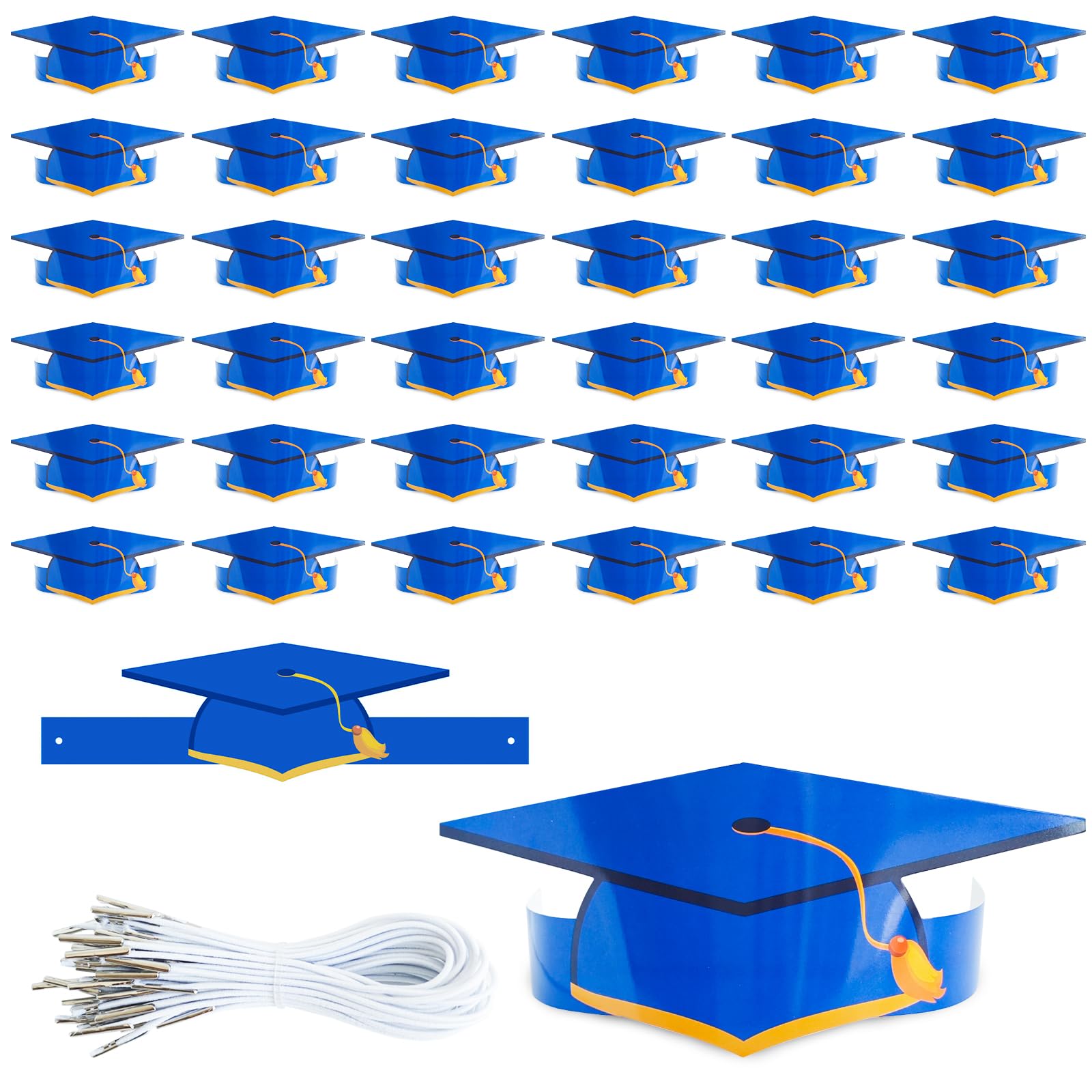 Moonlight Miles 36 Pcs Graduation Caps for Kids Adults, Crown Graduation Paper Hats for Students Headbands Adjustable Grad Party Props (Blue)
