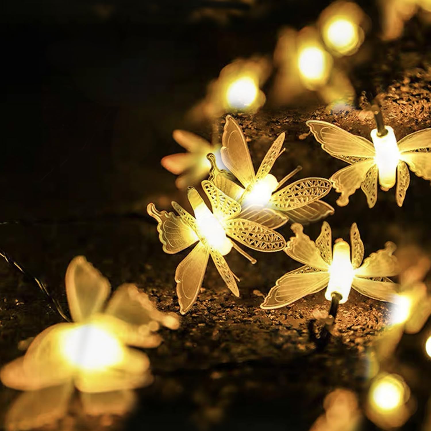 Luci decorative a forma di farfalla, a batteria, impermeabili IP65, per interni ed esterni, giardino, casa, feste, compleanni, matrimoni e decorazioni natalizie (bianco caldo, 80)