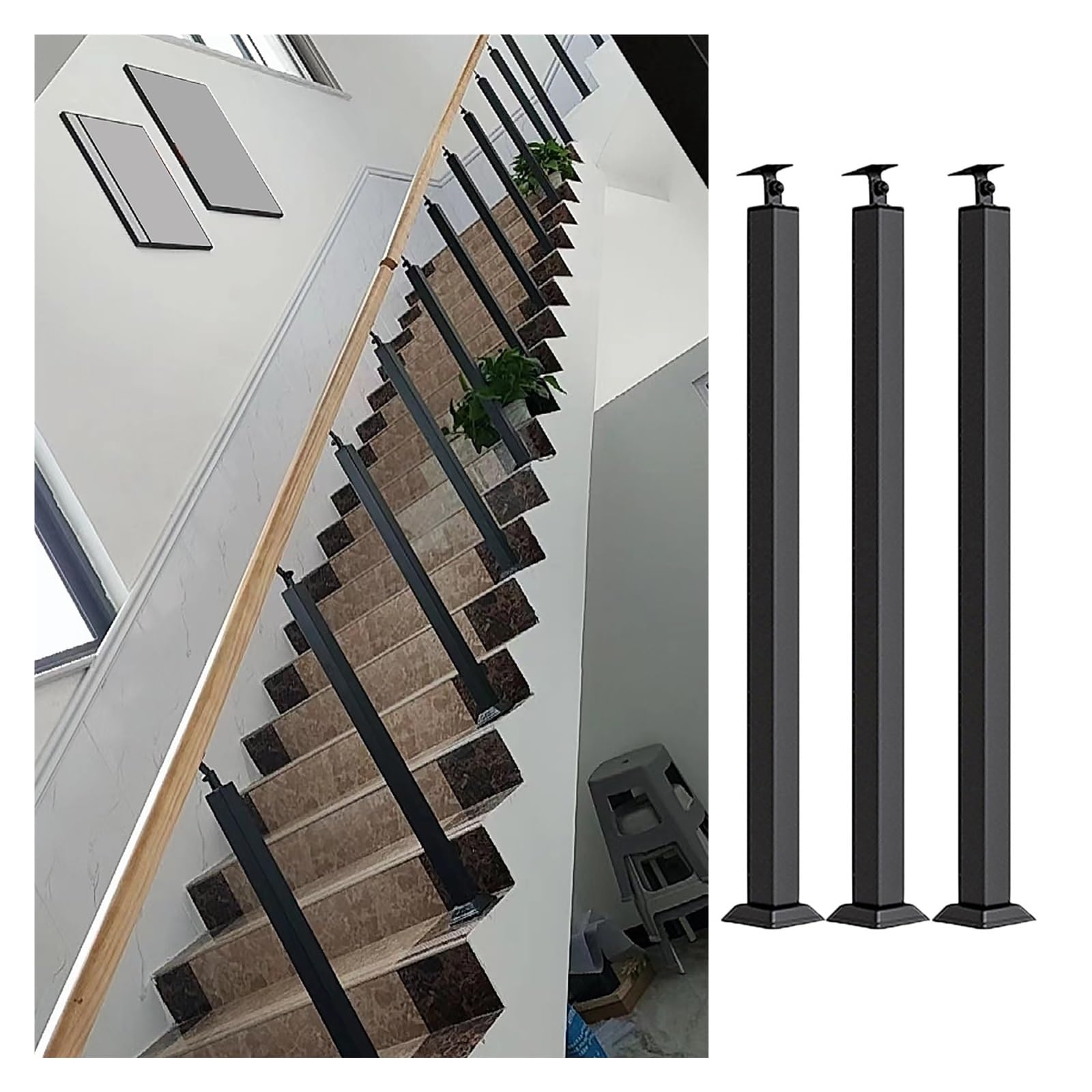 Rambardes en métal noir anti-chute avec supports réglables pour escalier