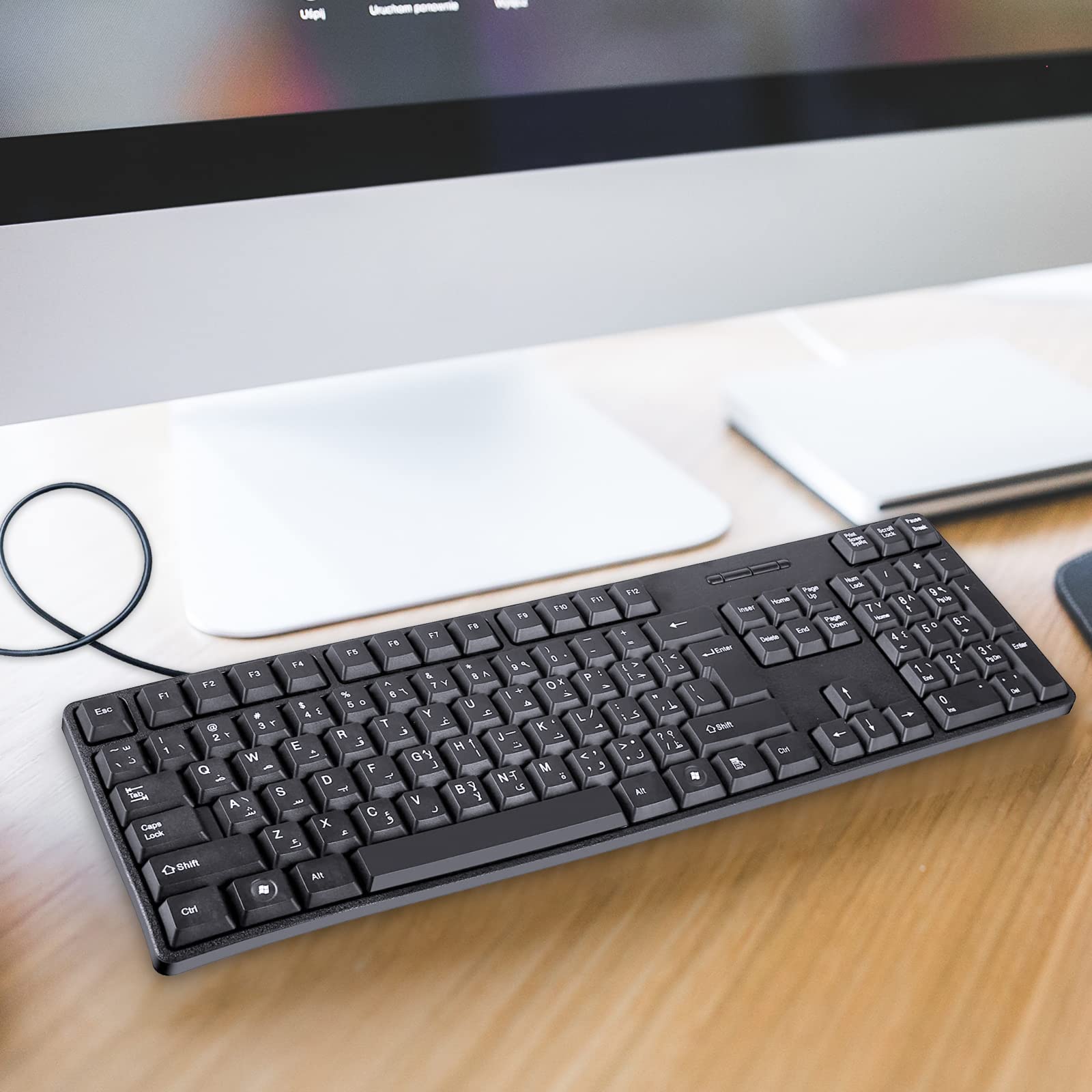 ANYOUI Wired Arabic/English Computer Keyboard, Full-Size Keyboard, 104-keys, USB Plug-and-Play, Foldable Stands, Compatible with PC, Laptop