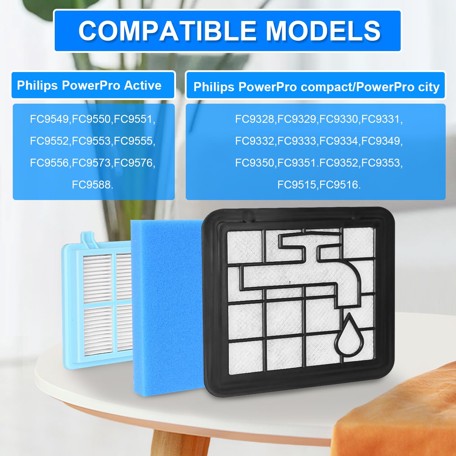Set di 3 Filtri Per Philips PowerPro Compact/PowerPro City, Per Filtro Philips, Filtro di Ricambio Per FC9331/09 FC9332/09 FC8010/01 FC9334 FC9333 FC9330 FC9555 FC9556 FC9550, Filtri di Ricambio