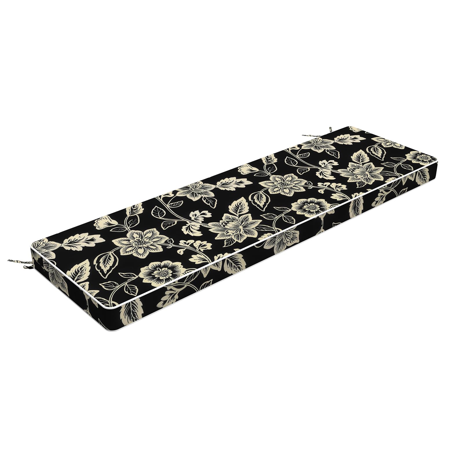 LVTXIII Outdoor Bench Cushion with Ties 59x18x3 Inch Elegant Vines Black