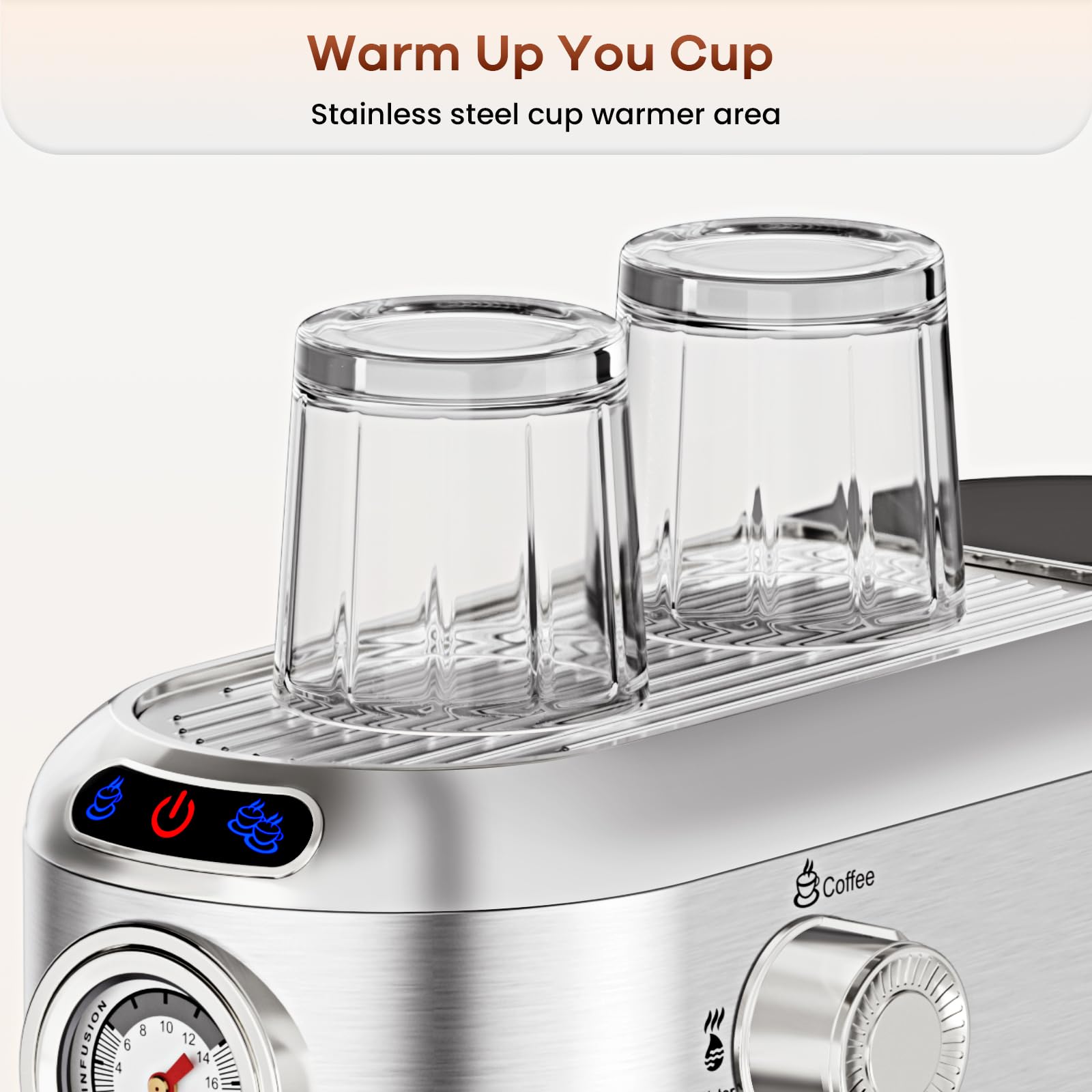 Espresso Machine with Milk Frother, 20 Bar Stainless Steel Coffee Machine, Espresso Maker with 34oz Removable Water Tank for Home, Office, Women or Men - 3