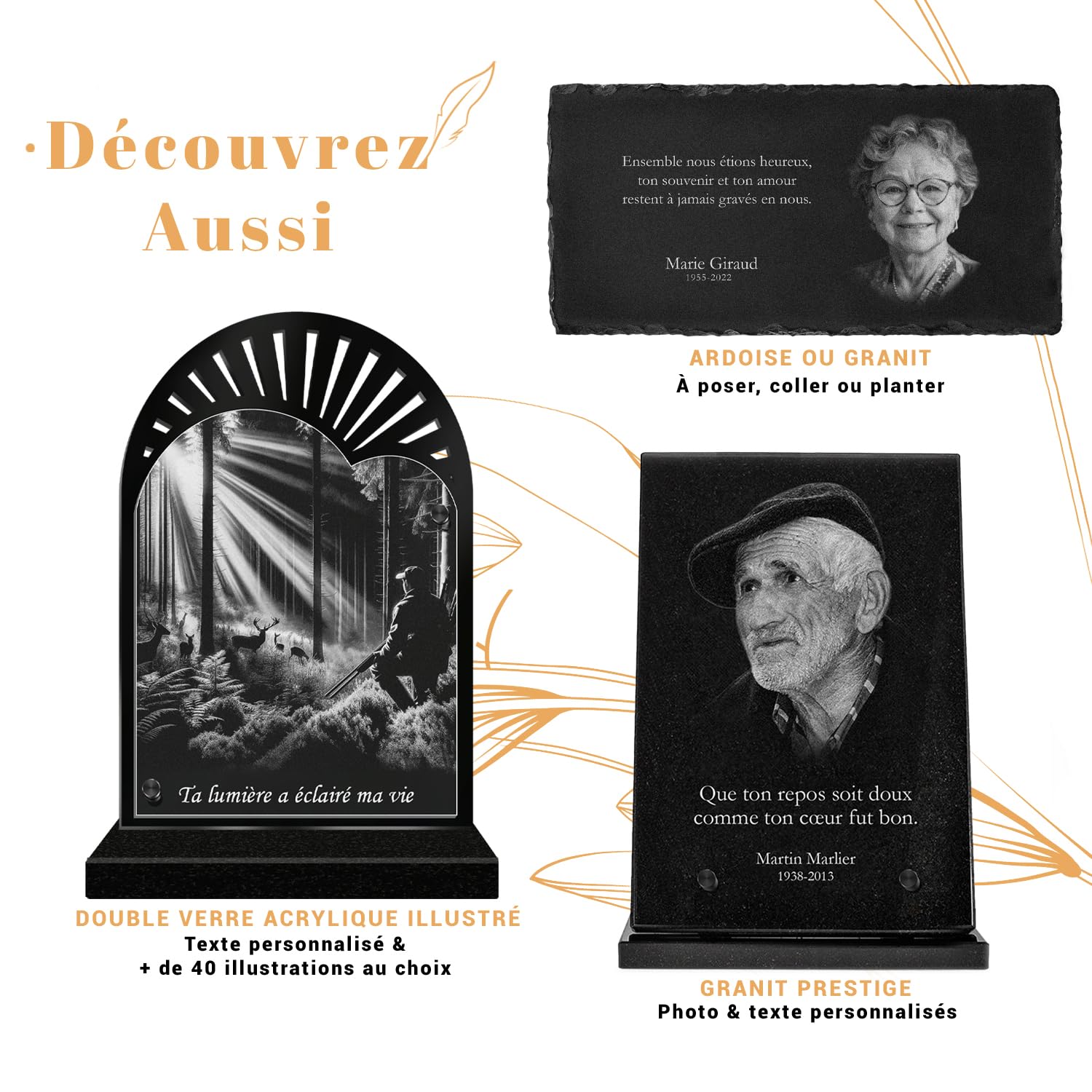 ETERNEL - Plaque Funéraire Personnalisée Premium, Rectangle Granit Massif, Photo Et Texte Gravée Au Laser, Plaque Funéraire Photo Personnalisée, Mortuaire, Obsèques, Funérailles