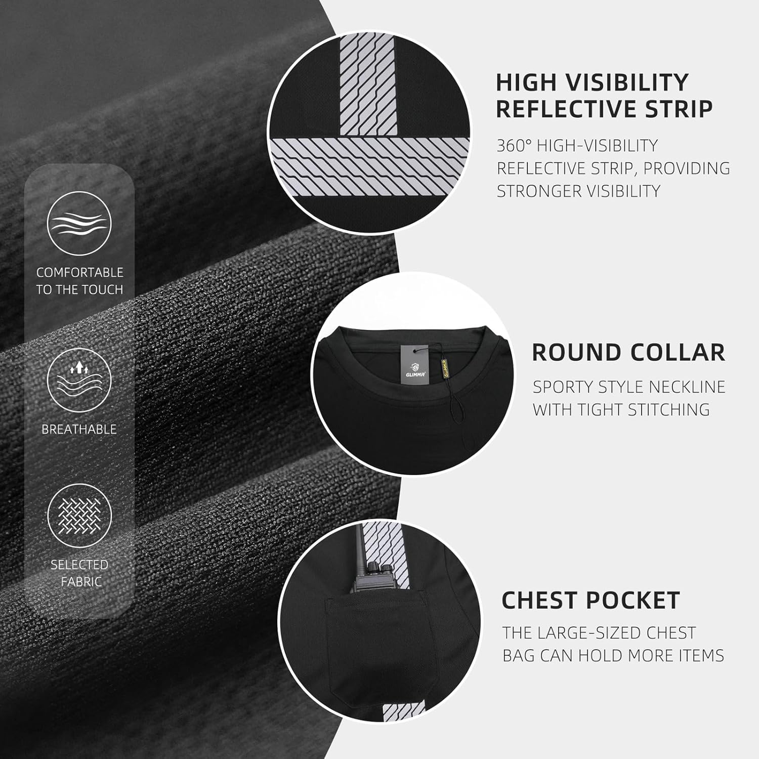 GLIMMR Safety Shirt Long Sleeve Class 3 High Visibility Reflective Men's Hi Vis T Shirt for Work Warehouse Construction - Image 4