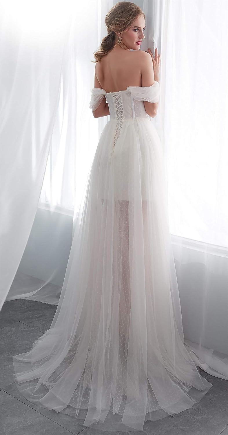 Women's Beach Off The Shoulder Wedding Dress Sweetheart Boho Bridal Gown