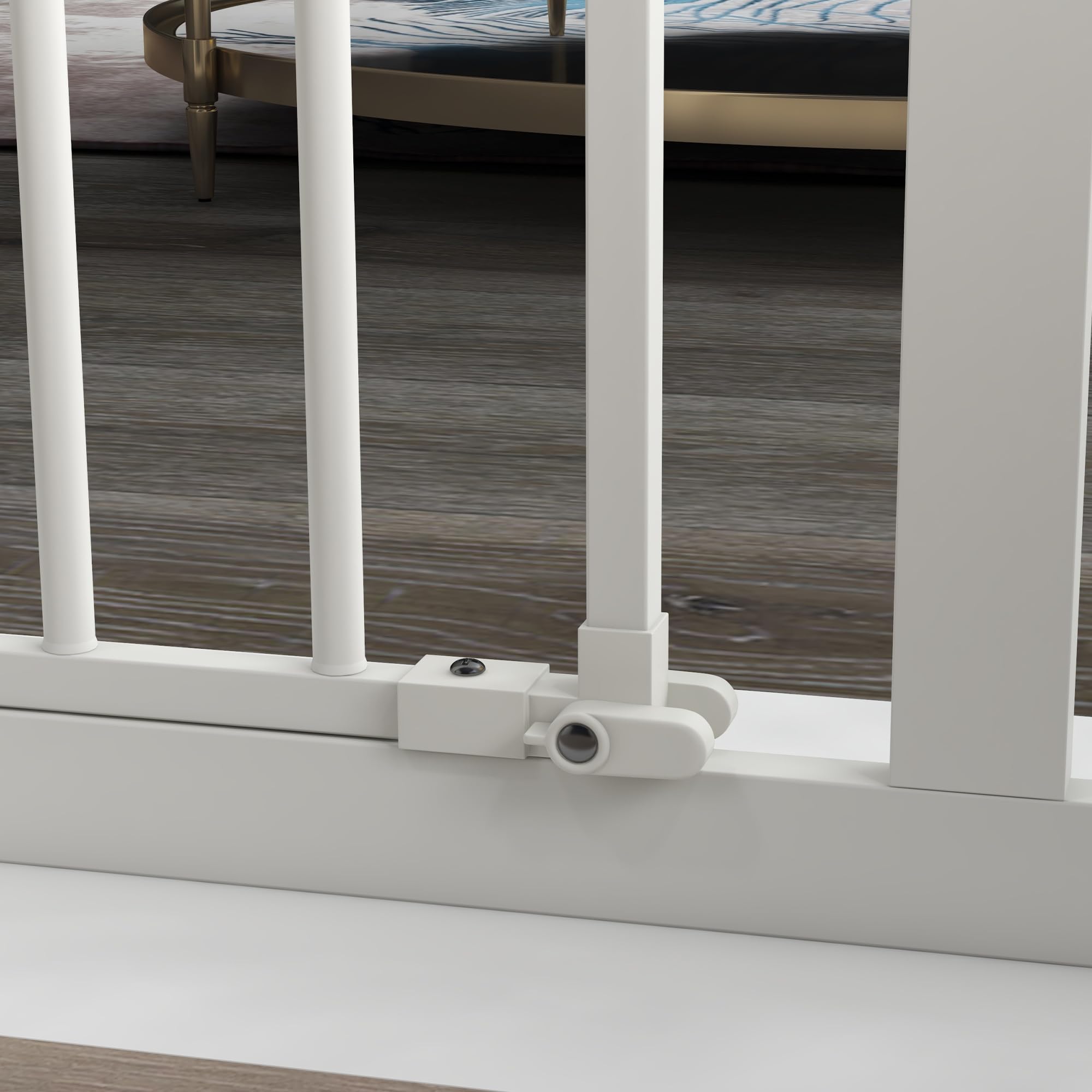 PawHut - Barrera de Seguridad para Animales (74-94 x 77 cm, con Puerta de Cierre automático, Sistema de Doble Bloqueo sin Taladro, con 1 extensión, Color Blanco | Cierre automático, doble bloqueo, sin taladrar, 1 extensiones, para escaleras, pasillos, pue