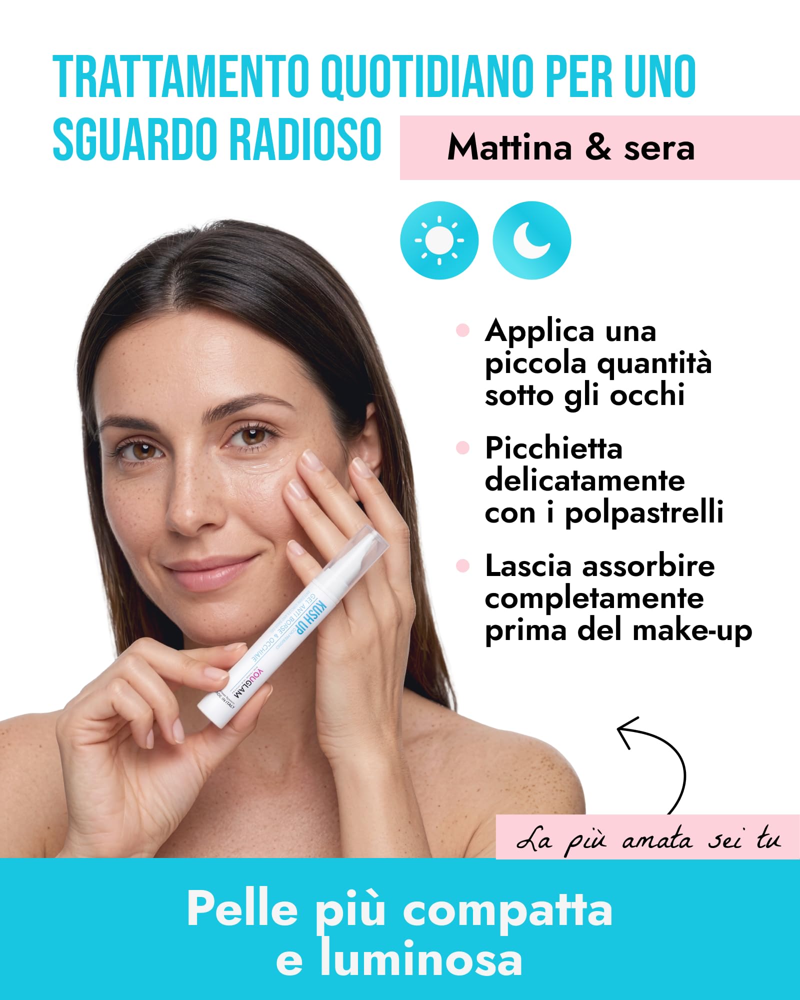 YOUGLAM Kush Up Azzurra – Contorno Occhi Crema Gel con Caffeina, Acido Ialuronico – Occhiaie, Borse – Idratante Rinfrescante Illuminante – Eye Cream 30 ml