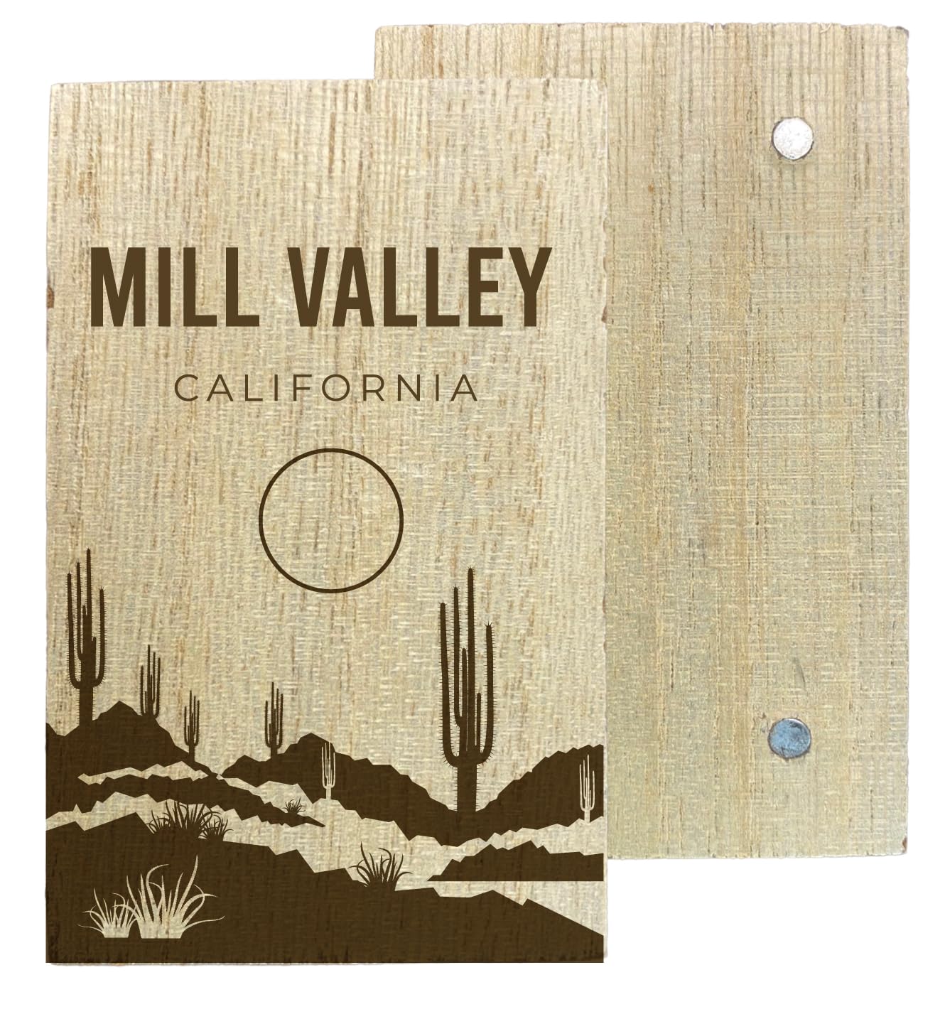 Mill Valley California Souvenir 2" x 3" Engraved Wooden Fridge Magnet Cactus Desert Design Single