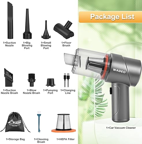 Miniatura 7 de Mini aspiradora para automóvil, 4 en 1, aspiradora de teclado inalámbrica de mano, aspiradora de automóvil con motor sin escobillas 15000 PA de alta