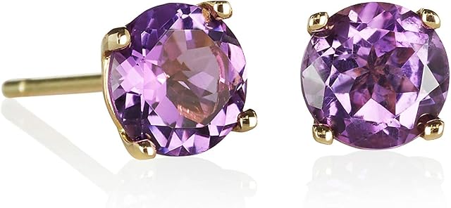 Anakao 9ct Gold Earrings for Women with a Choice of Natural Gemstones. 9ct Gold Stud Earrings set with 6mm Gemstones. Solid Gold Gemstone Earrings for Women