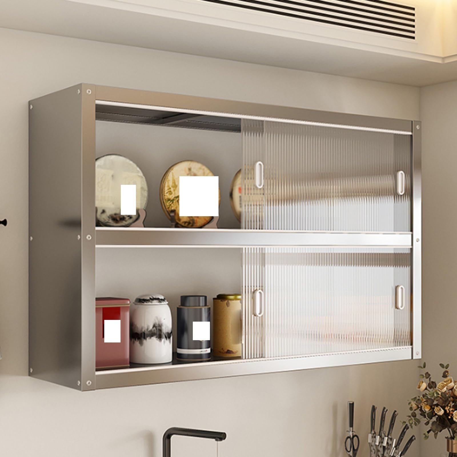 Estante de Almacenamiento vajilla Acero Inoxidable una y Dos Capas para Montaje en Pared,Armario,suspendido,con Puerta corredera(120 * 35 * 70cm/47.2 * 13.8 * 27.6in)